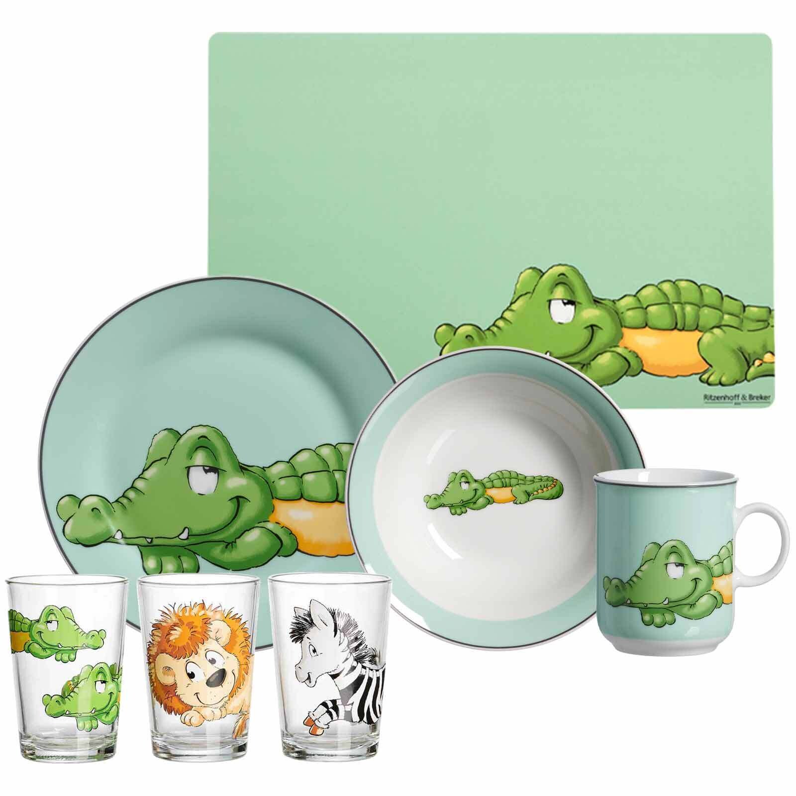 Geschirr-Set mit Kinderbecher Happy Zoo Krokodil 7er Set