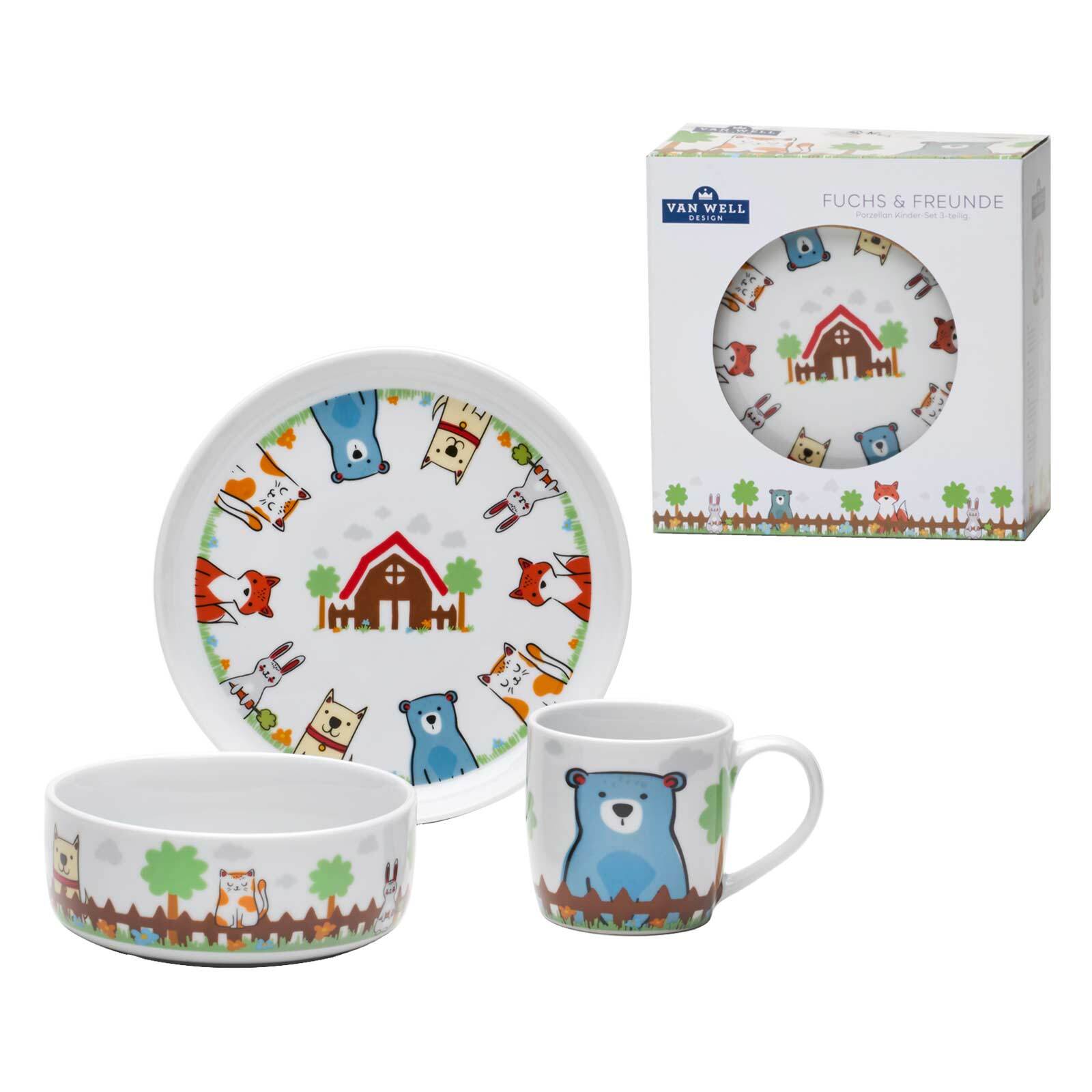 Van Well Kindergeschirr Set Fuchs und Freunde 3er Set 