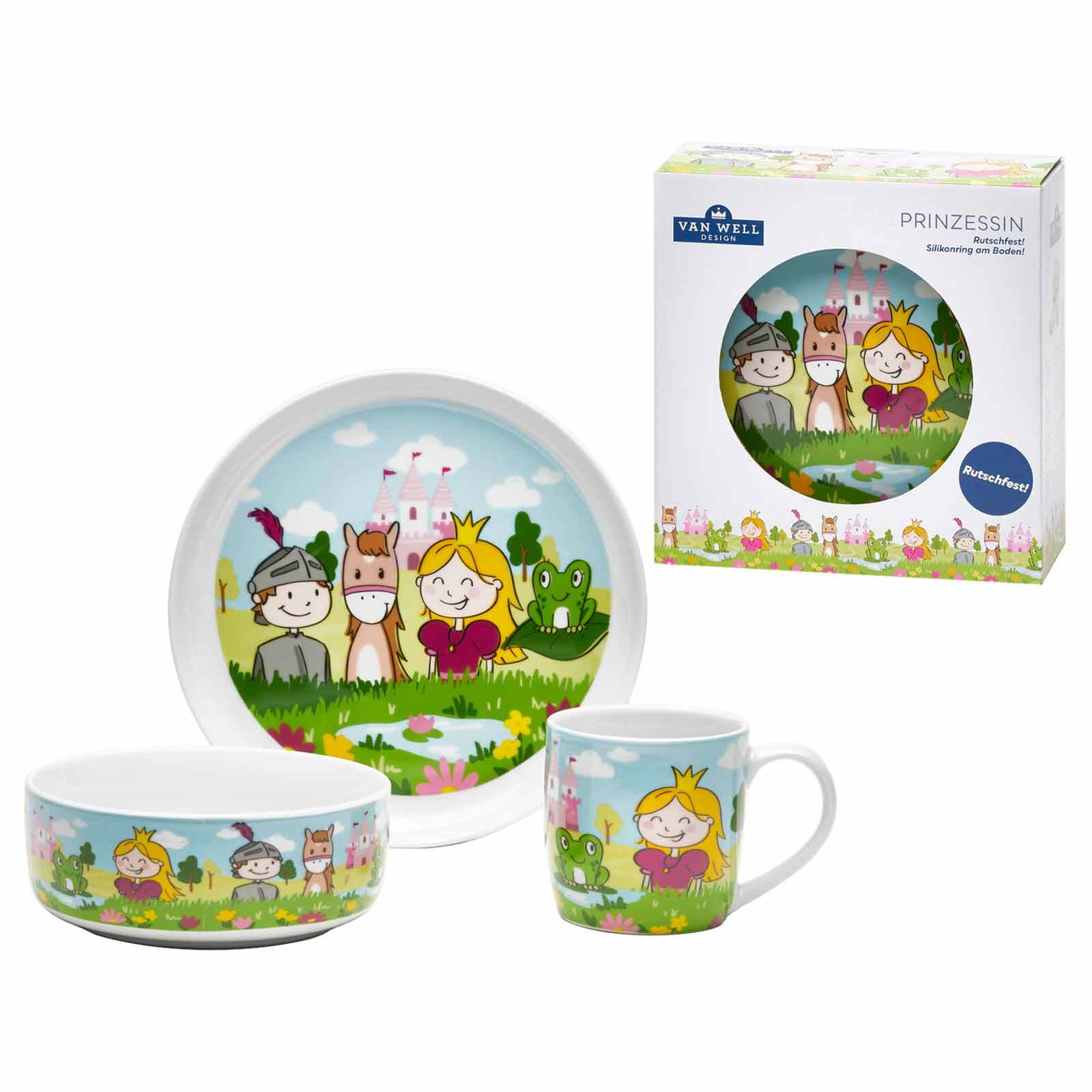 Van Well Kindergeschirr Set Prinzessin 3er Set 