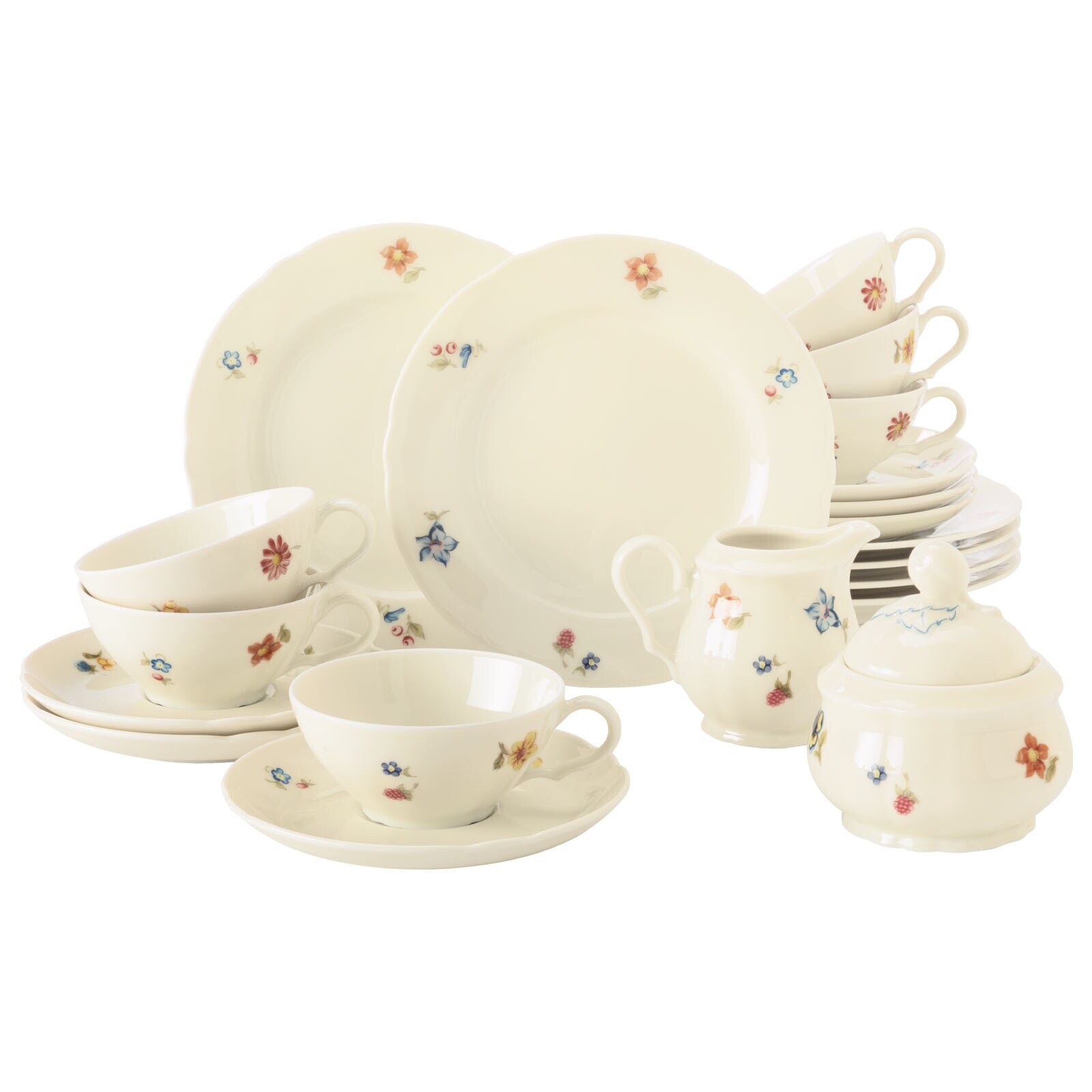 Seltmann Weiden Teeservice Marieluise Elfenbein Bl&uuml;tenmeer 20er Set 