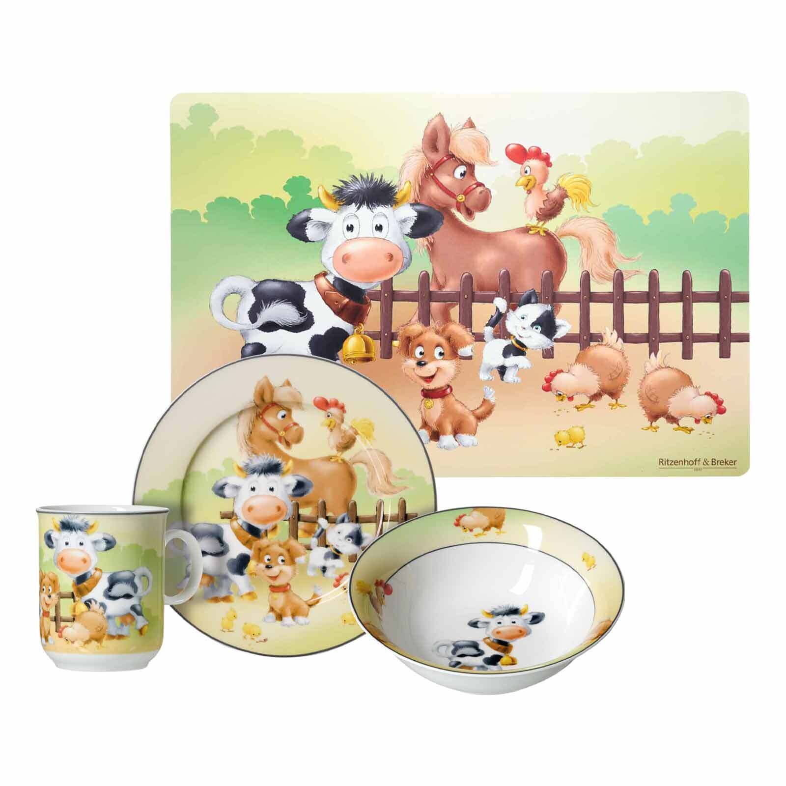 Kindergeschirr mit Platzset Hoftiere