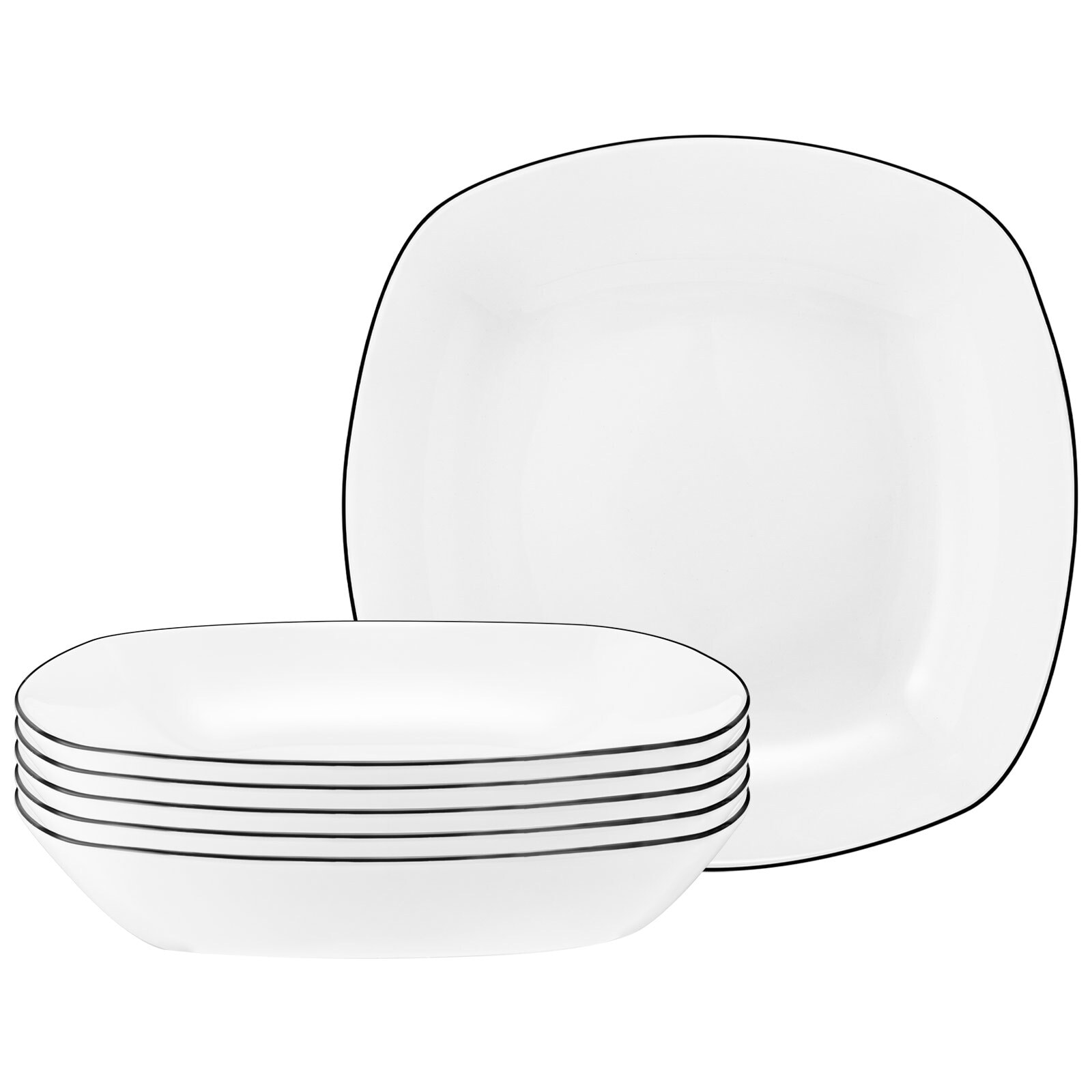 Seltmann Weiden Suppenteller eckig Lido Black Line &oslash; 21 cm 6er Set 