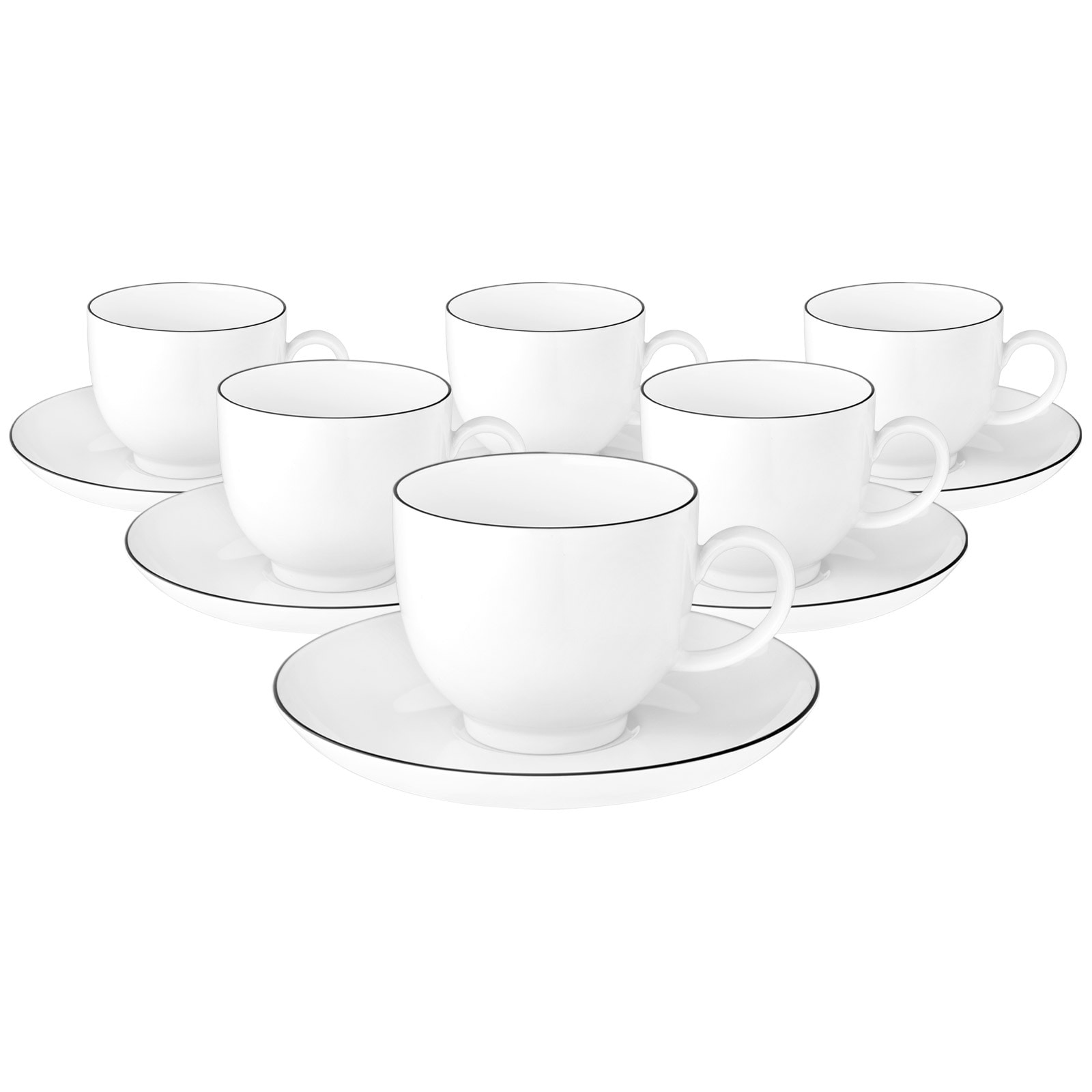 Seltmann Weiden Kaffeetassen mit Untertassen Lido Black Line 220 ml 6er Set 