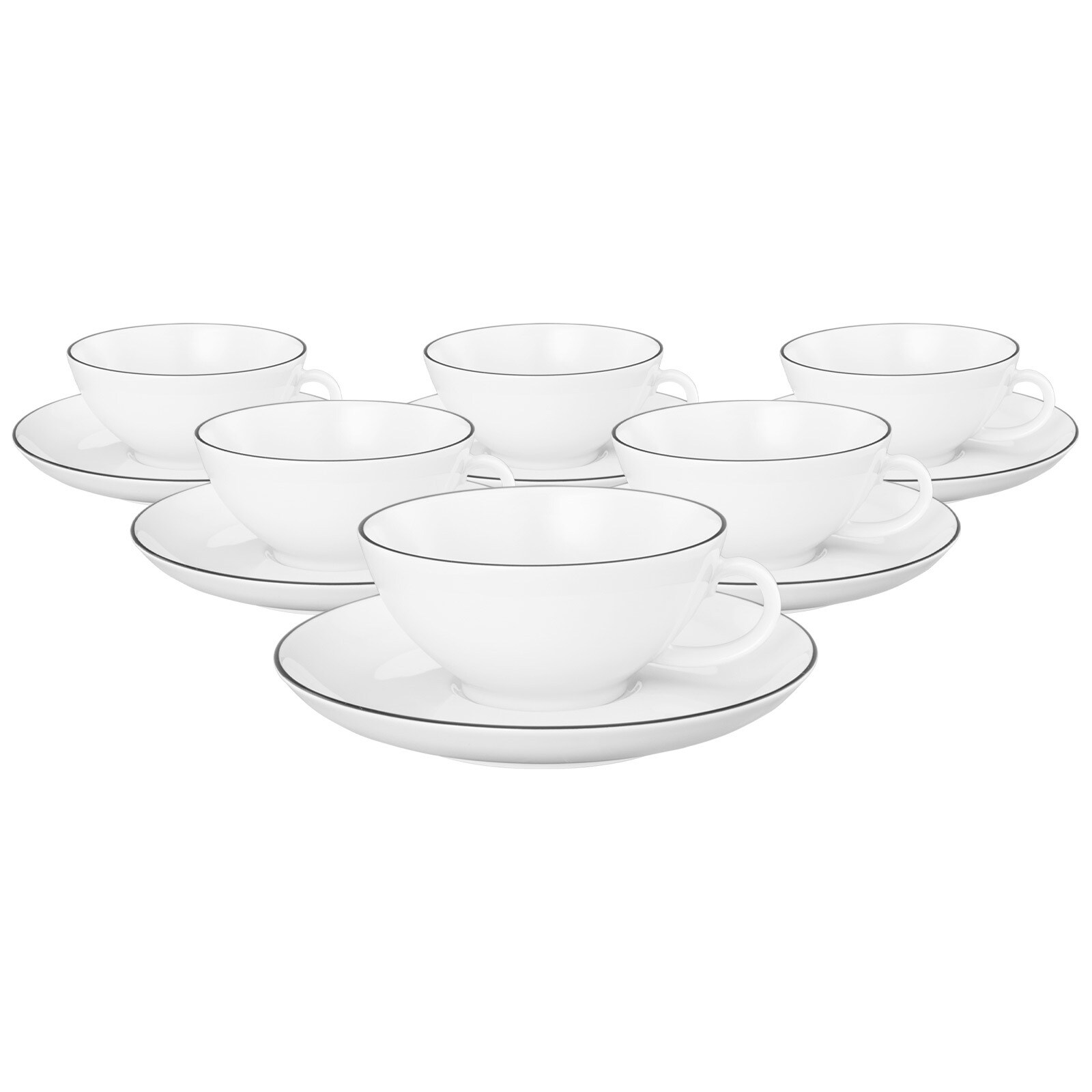 Teetassen mit Untertassen Lido Black Line  6er Set