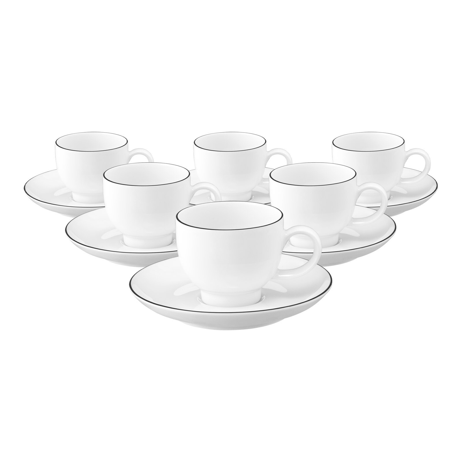 Espressotassen mit Untertassen Lido Black Line  6er Set