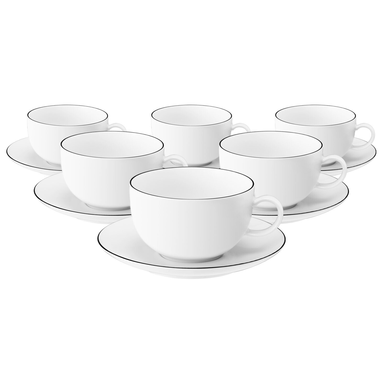 Milchkaffeetassen mit Untertassen Lido Black Line  6er Set