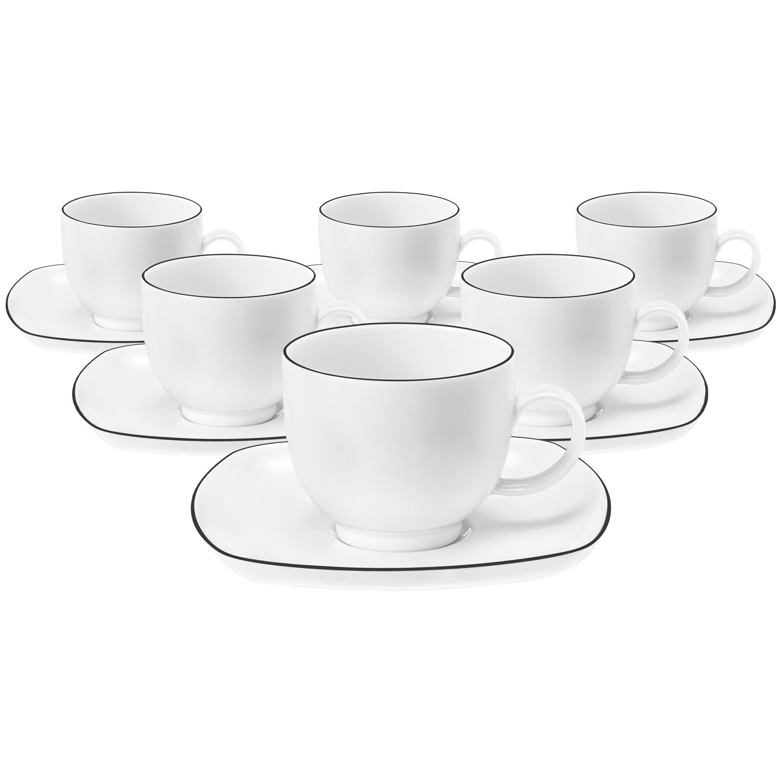 Kaffeetassen mit Untertassen Lido Black Line  6er Set