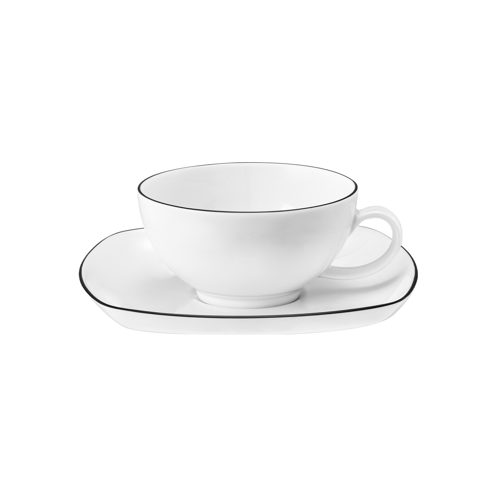 Seltmann Weiden Teetasse mit Untertasse eckig Lido Black Line 200 ml 