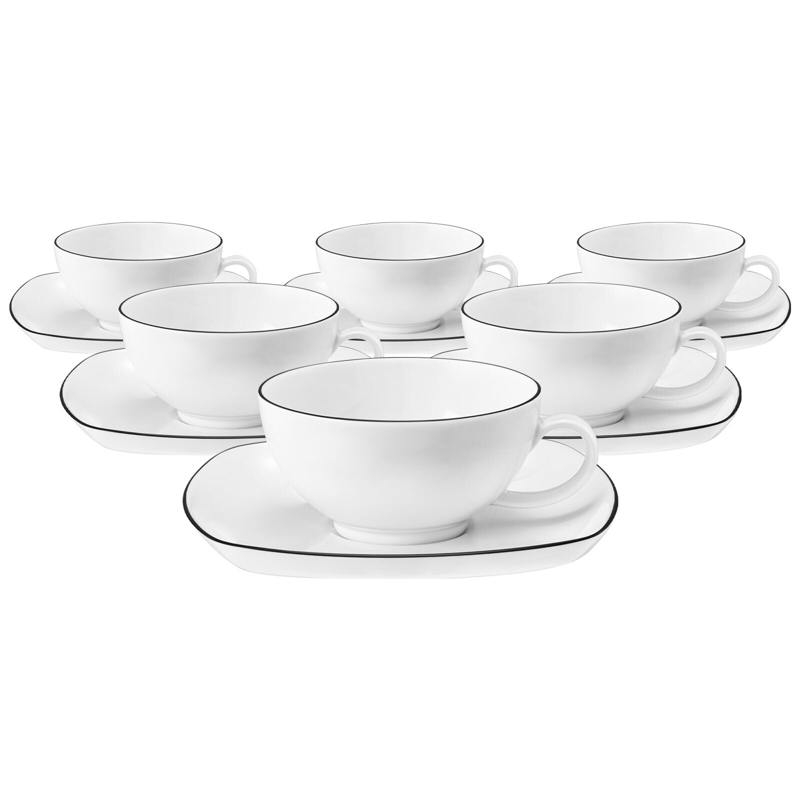 Seltmann Weiden Teetassen mit Untertassen eckig Lido Black Line 200 ml 6er Set 