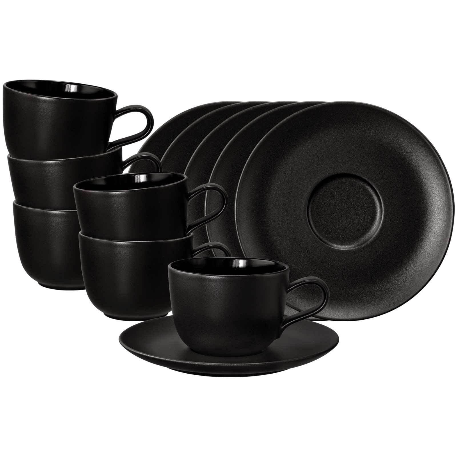 Seltmann Weiden Kaffeetassen mit Untertassen Liberty Velvet Black 260 ml 6er Set 