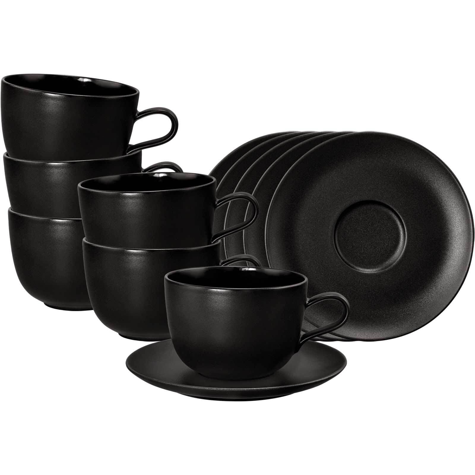 Seltmann Weiden Milchkaffeetassen mit Untertassen Liberty Velvet Black 400 ml 6er Set 
