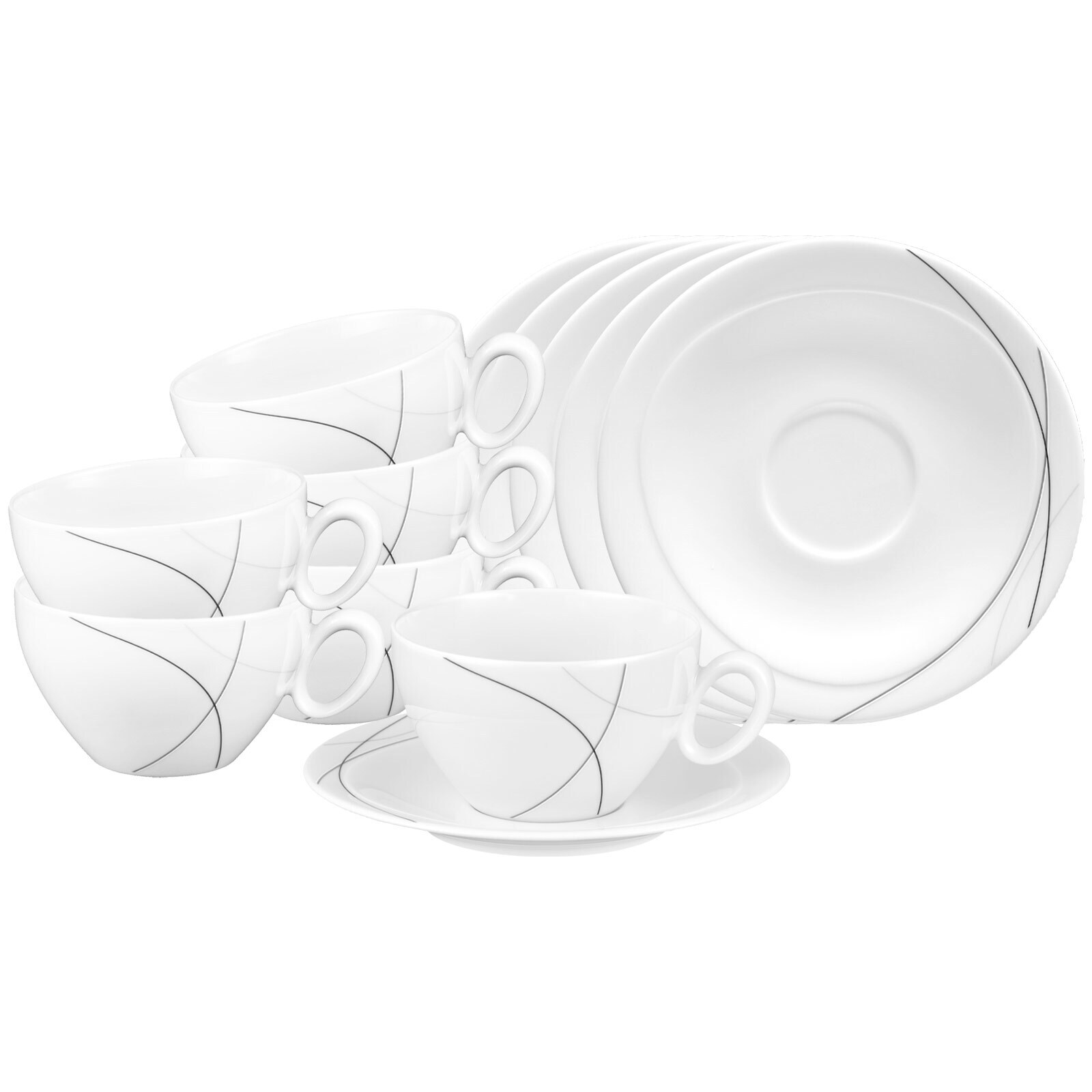 Seltmann Weiden Fr&uuml;hst&uuml;ckstassen mit Untertassen Trio Highline 390 ml 6er Set 