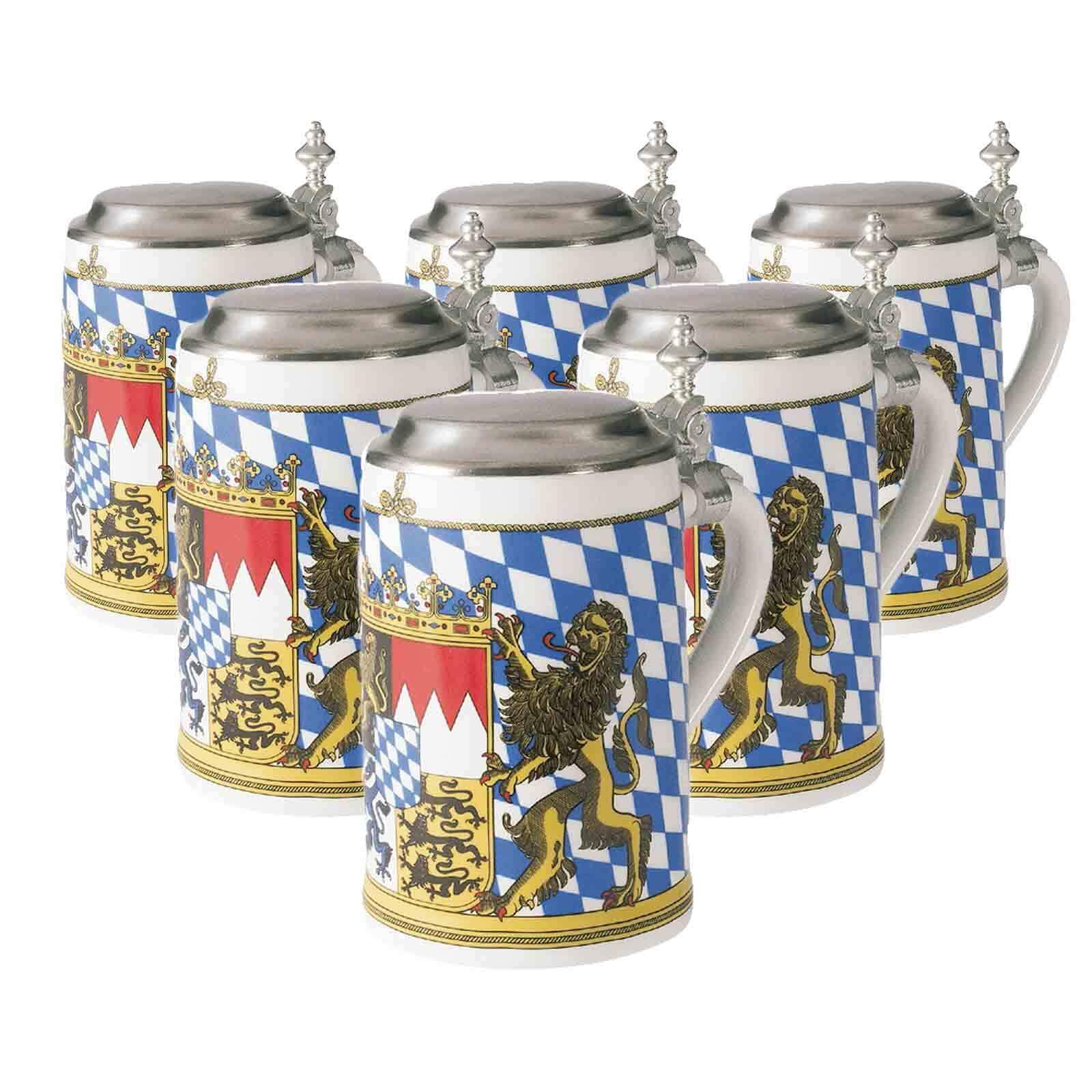 Seltmann Weiden Bierkr&uuml;ge mit Deckel Bayern 0,75 l 6er Set 
