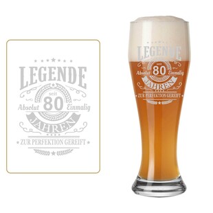 LUXENTU Weizenbierglas mit Gravur Legende seit 80 Jahren 0,5 l 