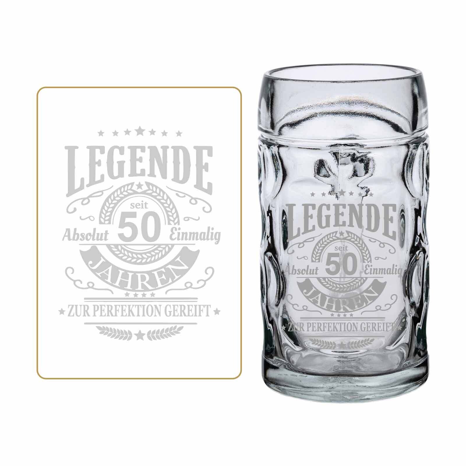 Bierkrug mit Gravur Legende seit 50 Jahren 0,5 Liter