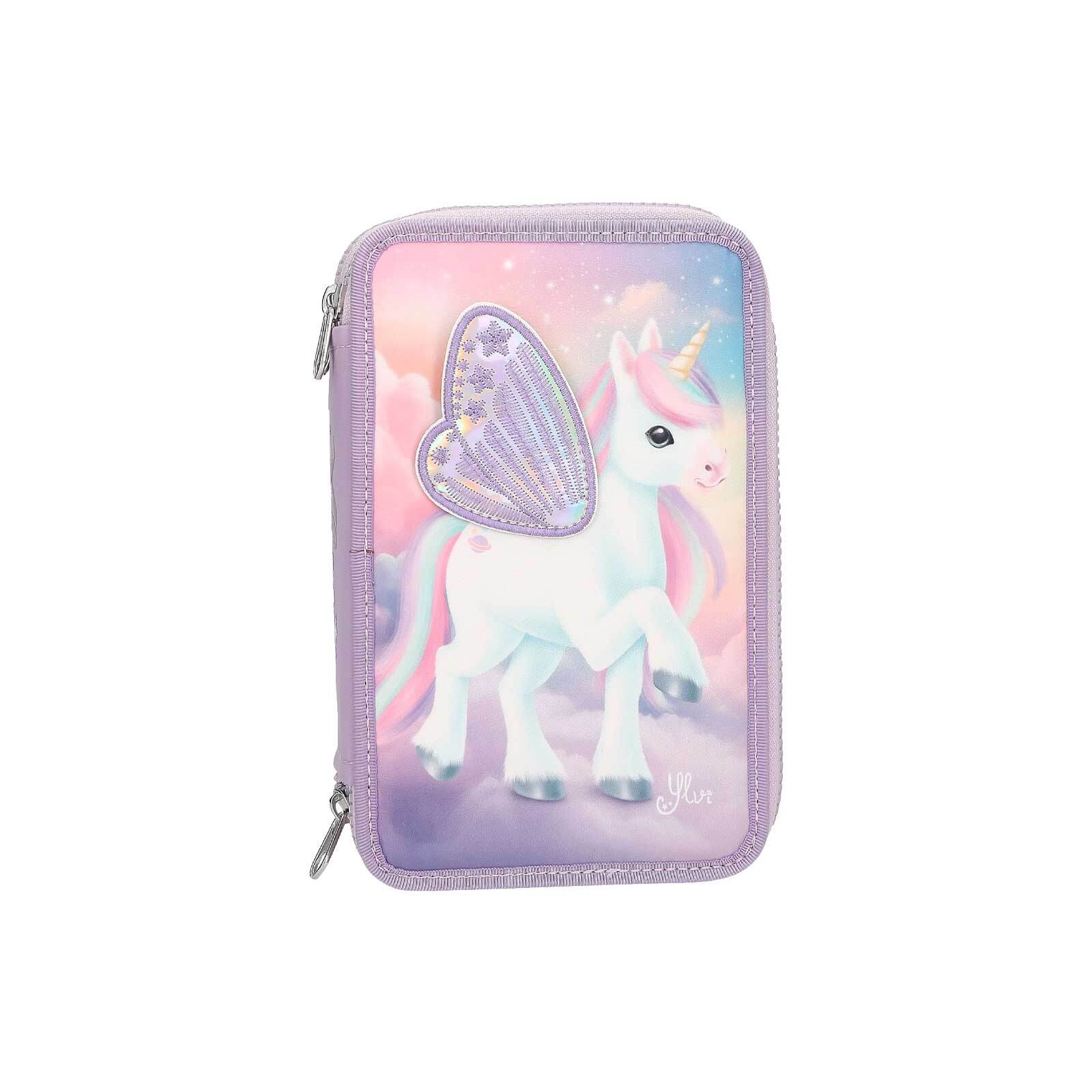 Depesche 3-Fach Federtasche mit appliziertem Fl&uuml;gel inkl. Stifte Ylvi 7,5 x 13,5 x 20 cm 