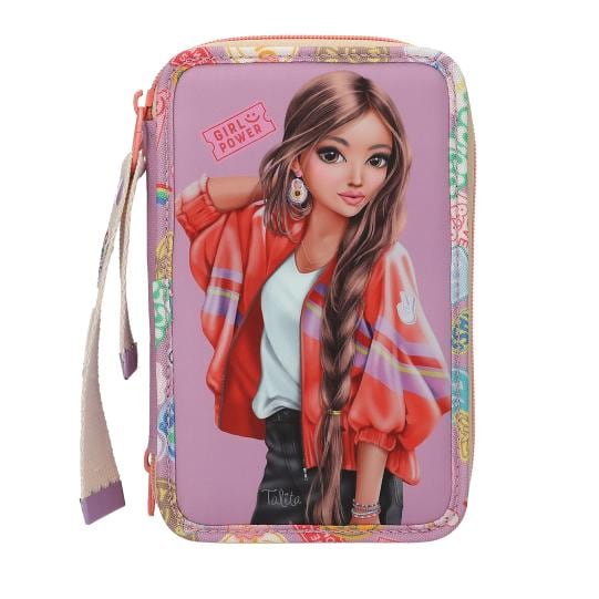 Depesche 3-Fach Federtasche mit Anh&auml;nger GIRL POWER inkl. Stifte TOPModel 7,5 x 13 x 20 cm 