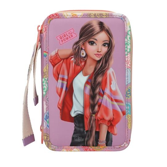 3-Fach Federtasche mit Anhänger GIRL POWER inkl. Stifte TOPModel 7,5 x 13 x 20 cm