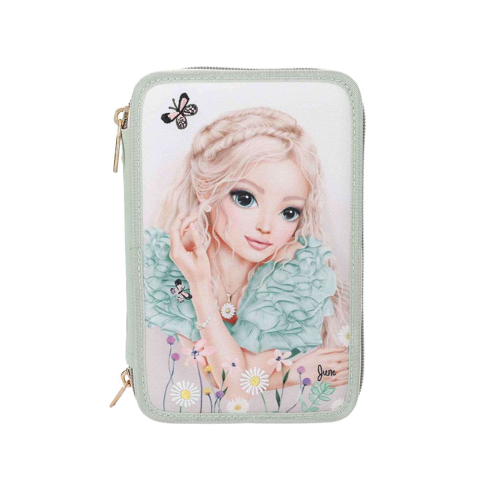 3-Fach Federtasche mit Stickerei SUMMER FEELING inkl. Stifte TOPModel 7,5 x 13 x 20 cm