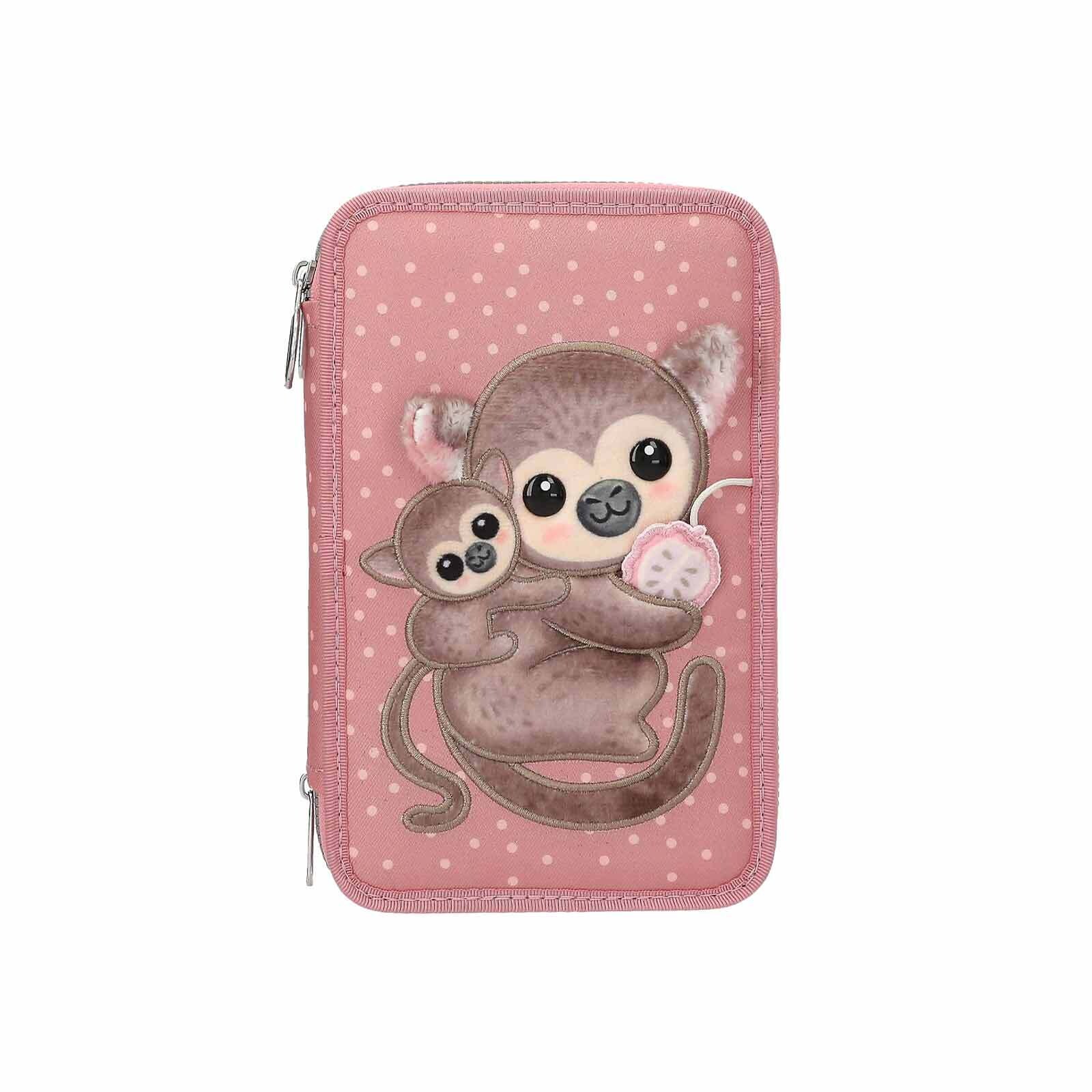 3-Fach Federtasche mit Affen-Applikation JUICY inkl. Stifte TOPModel 7,5 x 13 x 20 cm
