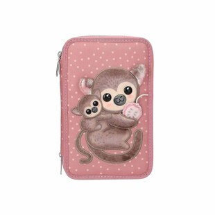 Depesche 3-Fach Federtasche mit Affen-Applikation JUICY inkl. Stifte TOPModel 7,5 x 13 x 20 cm 