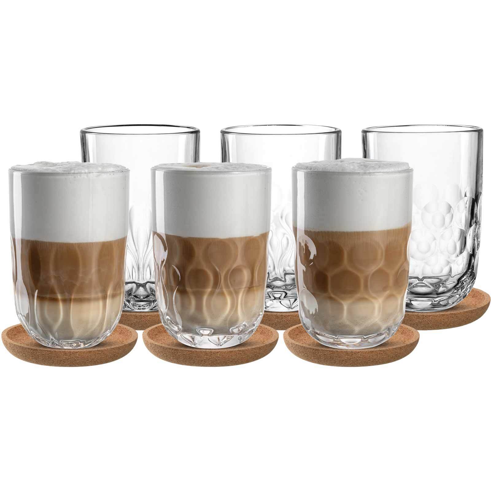 Leonardo Latte Macchiato Gl&auml;ser mit Untersetzer Gocce 390 ml 6er Set 
