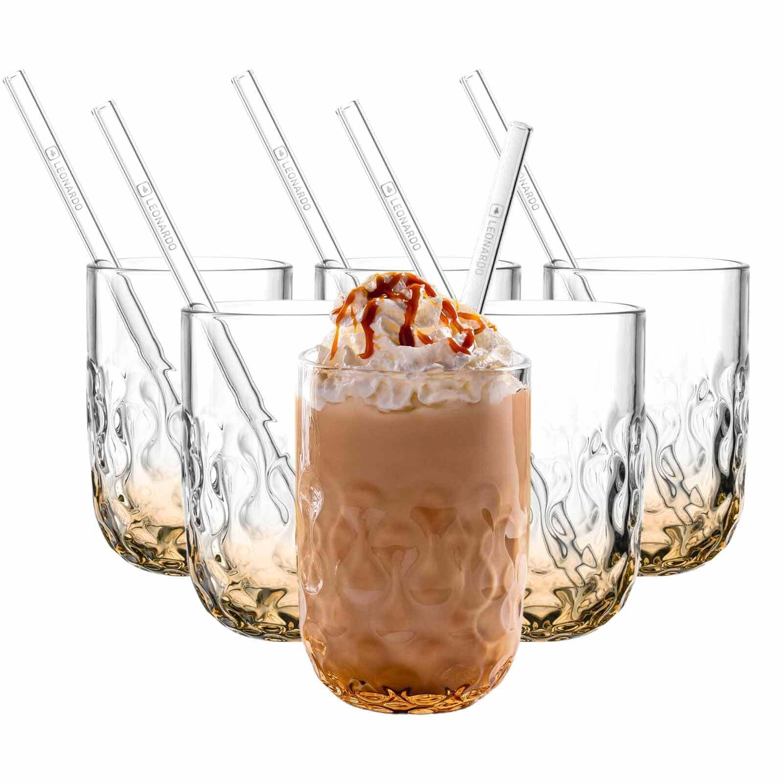 Leonardo Caramel Macchiato Gl&auml;ser mit Glastrinkhalm (2) Gocce 390 ml 6er Set 