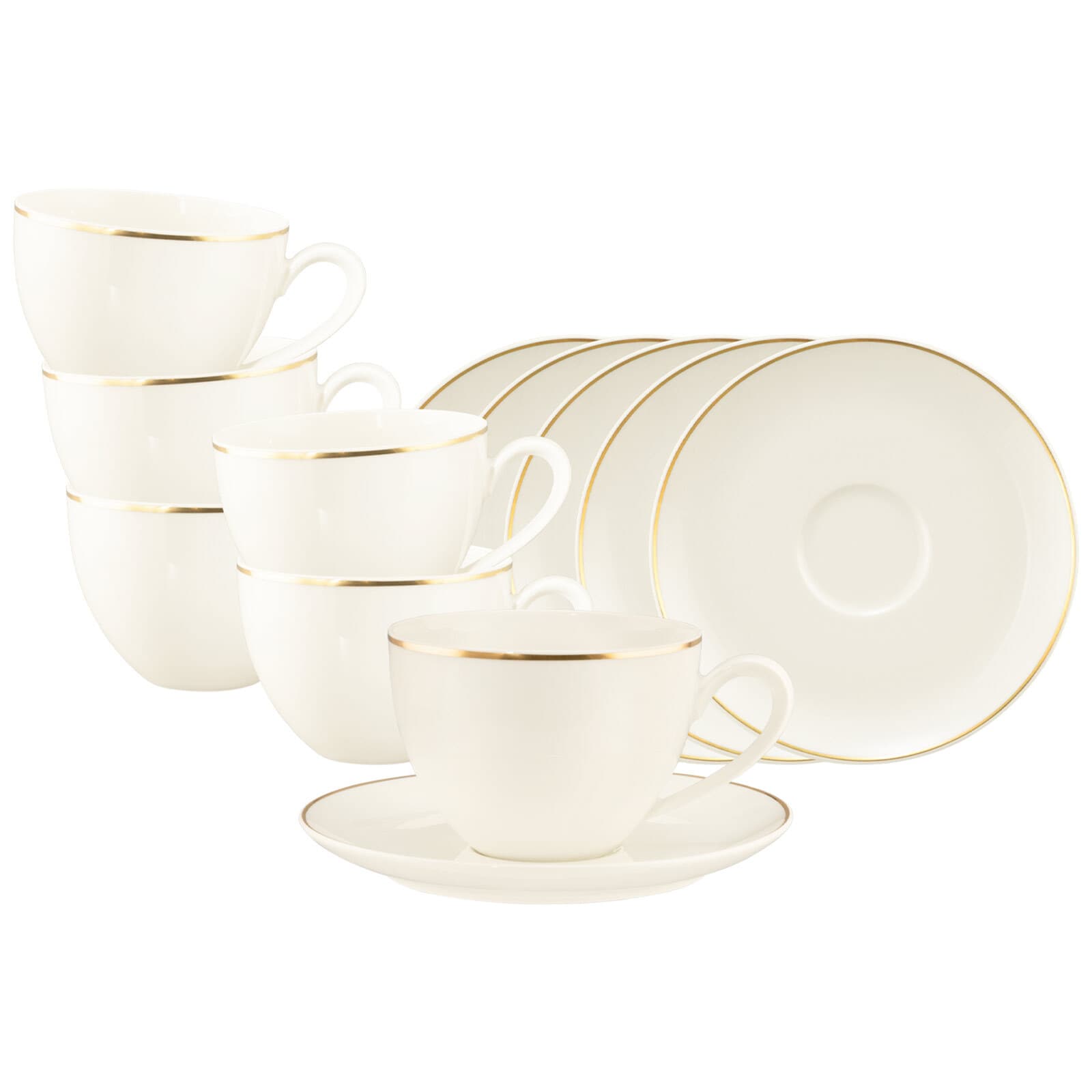 Seltmann Weiden Milchkaffeetassen mit Untertassen Savona Goldlinie 340 ml 6er Set 