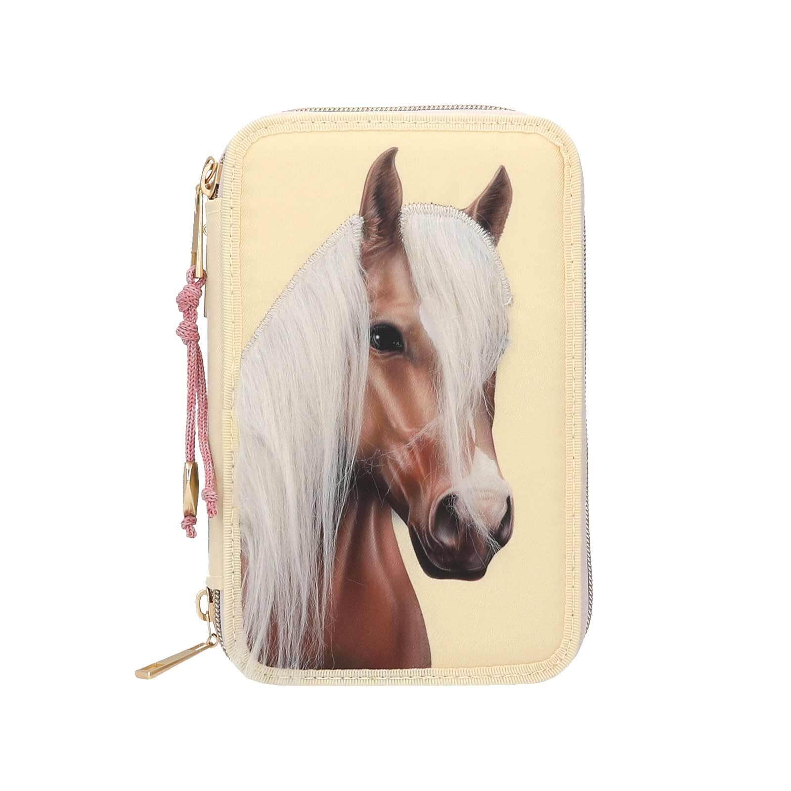 Depesche 3-Fach Federtasche mit Pferdekopf-Applikation inkl. Stifte Miss Melody 7,5 x 13 x 20 cm 