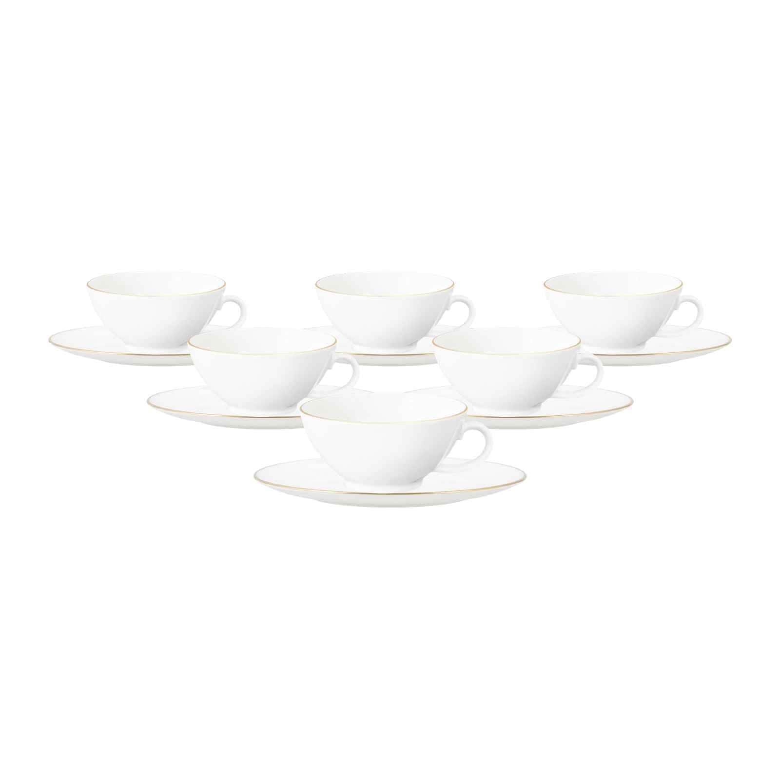 Seltmann Weiden Teetassen mit Untertassen Liberty Goldrand 140 ml 6er Set 