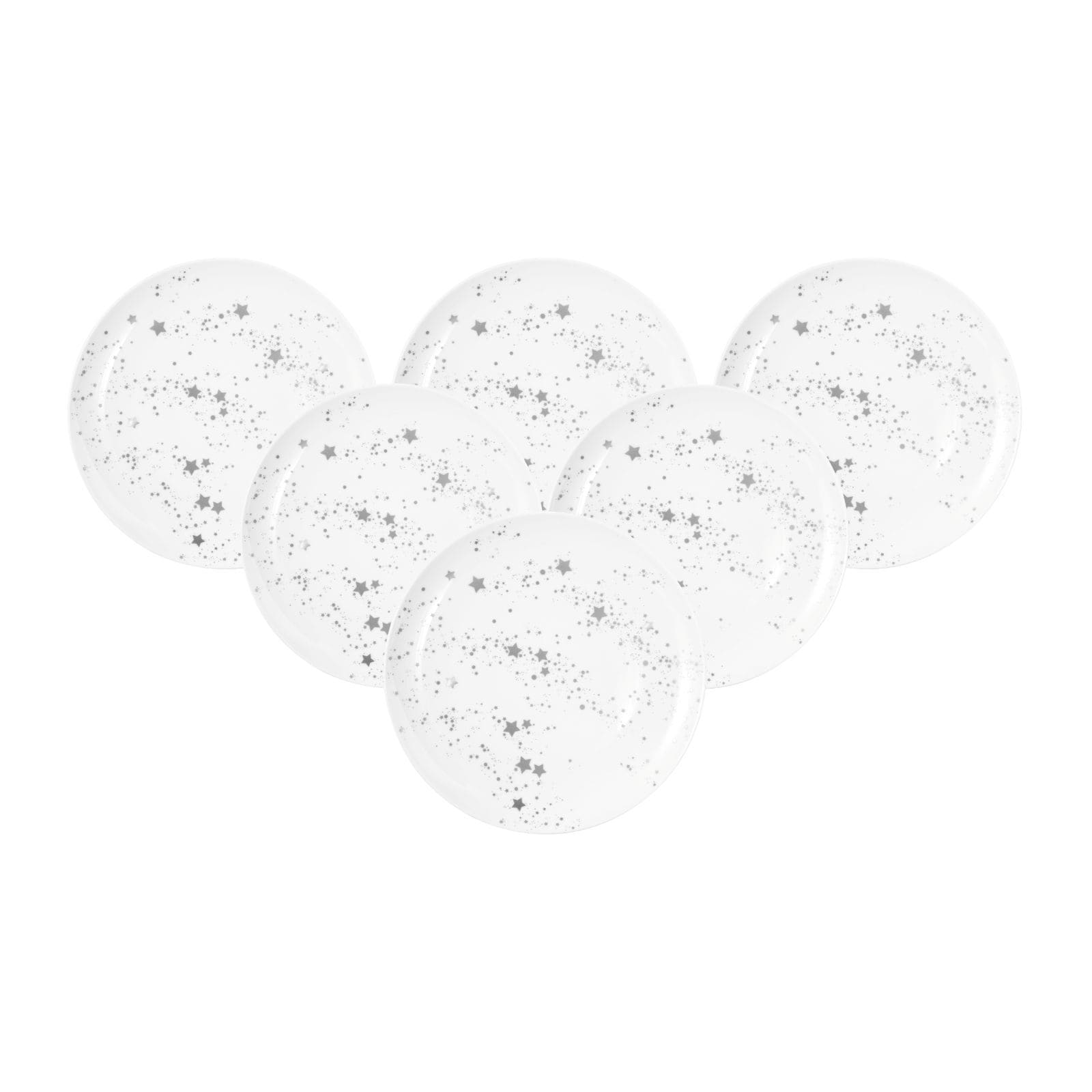 Seltmann Weiden Fr&uuml;hst&uuml;cksteller Liberty Silver Stars &oslash; 22,7 cm 6er Set 