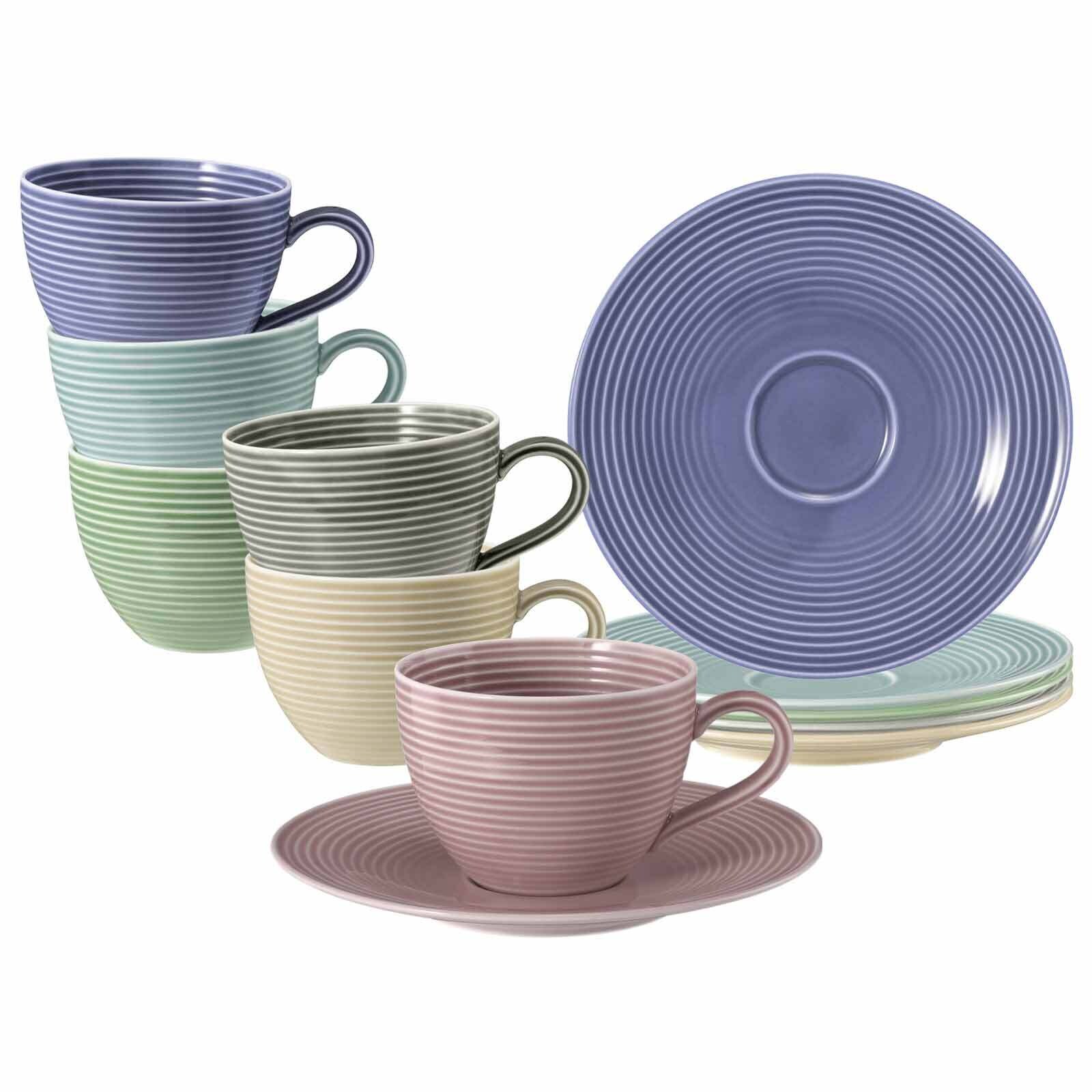 Kaffeetassen mit Untertassen Beat Color Glaze  6er Set
