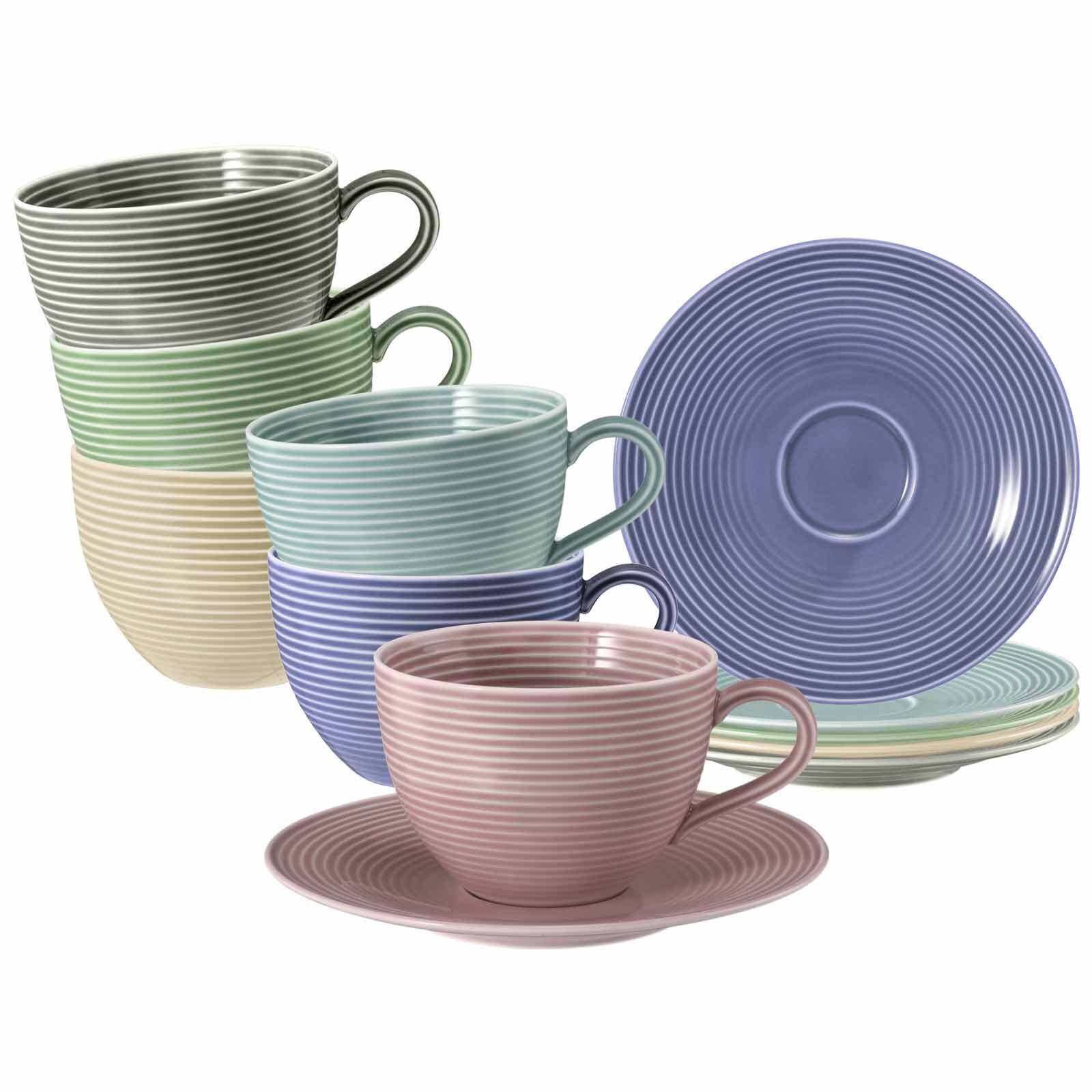 Seltmann Weiden Milchkaffeetassen mit Untertassen Beat Color Glaze 350 ml 6er Set 