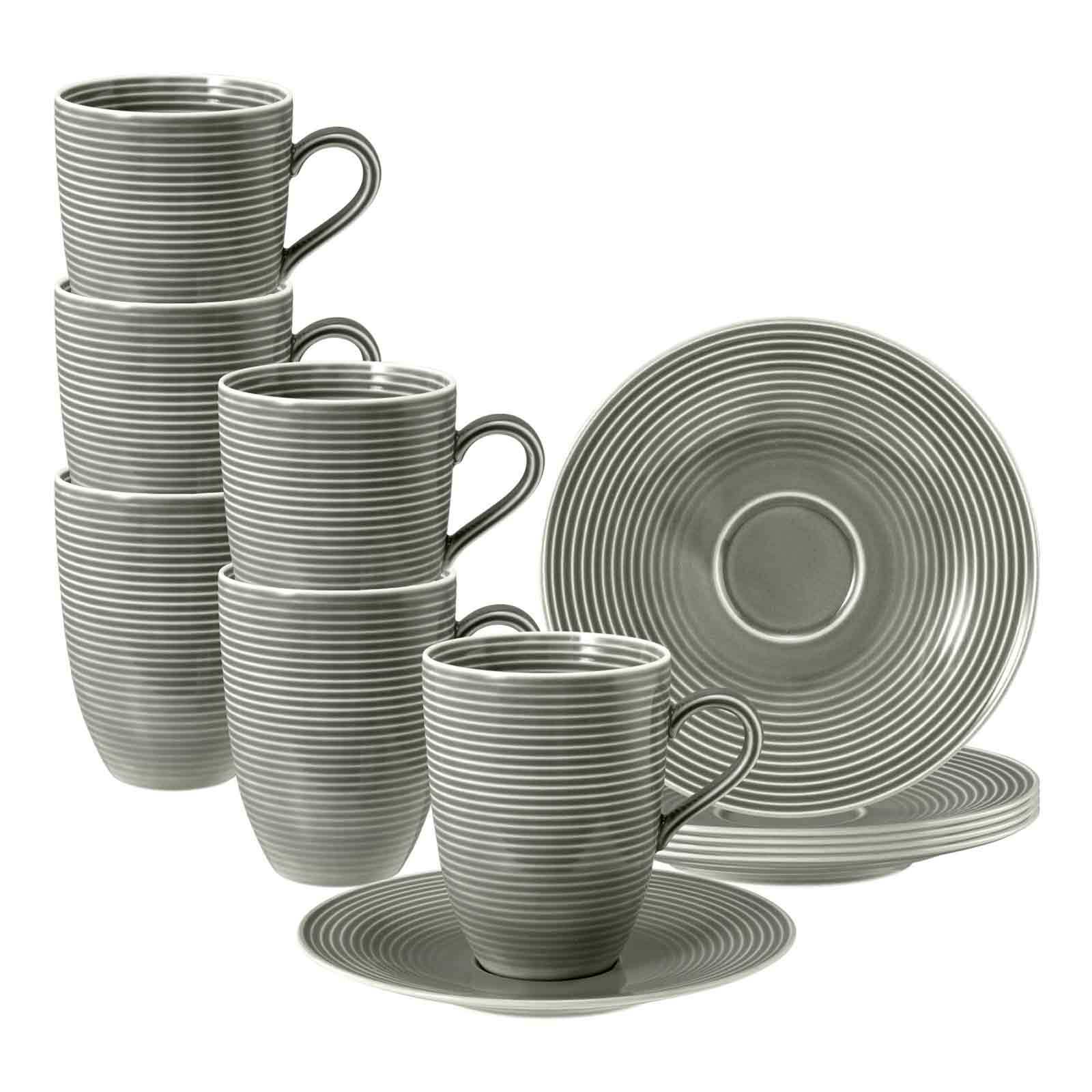 Seltmann Weiden Henkelbecher mit Untertassen Beat Color Glaze 350 ml 6er Set 