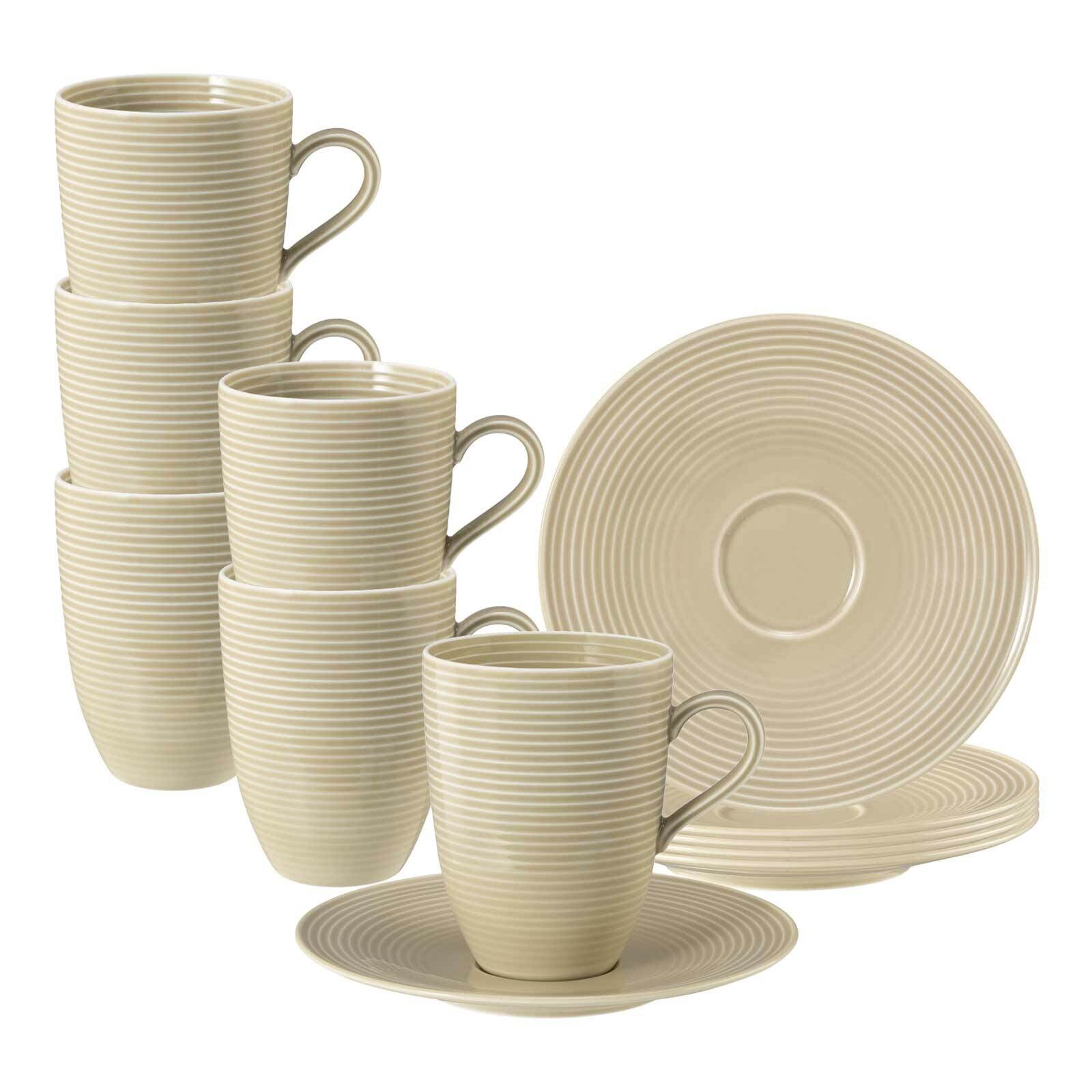 Henkelbecher mit Untertassen Beat Color Glaze  6er Set
