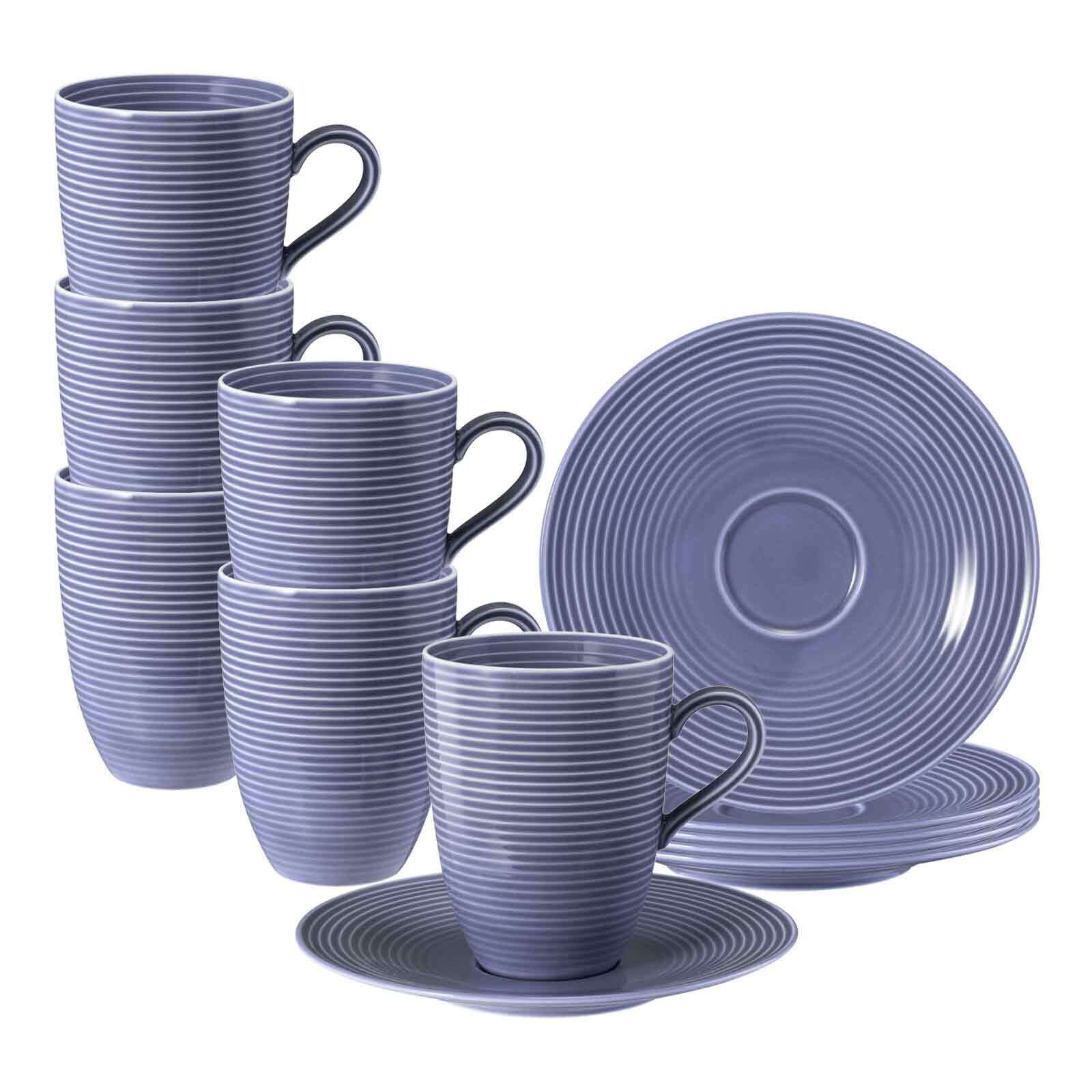 Henkelbecher mit Untertassen Beat Color Glaze  6er Set
