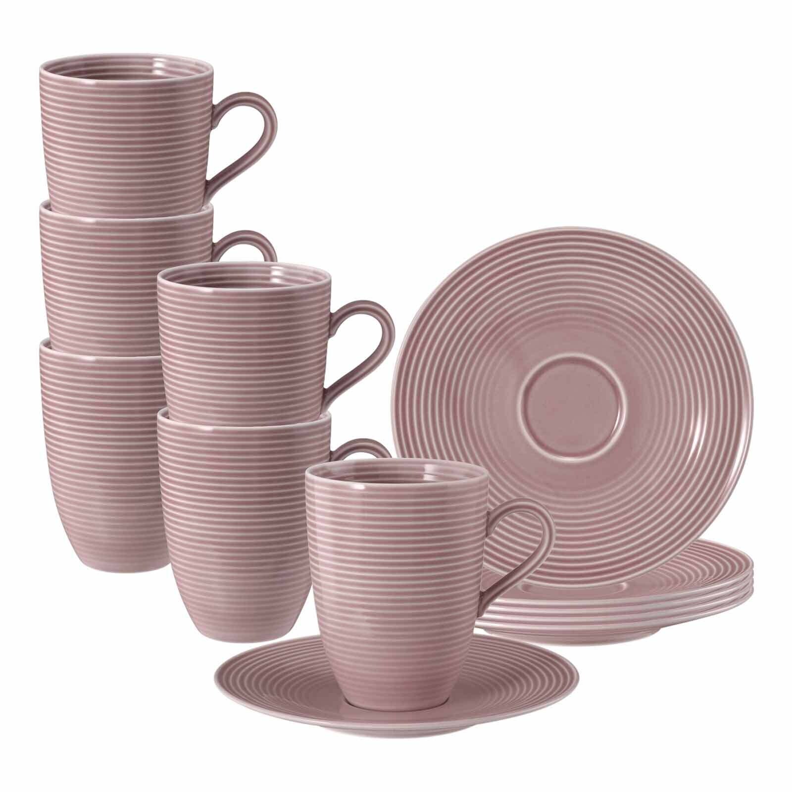Henkelbecher mit Untertassen Beat Color Glaze  6er Set