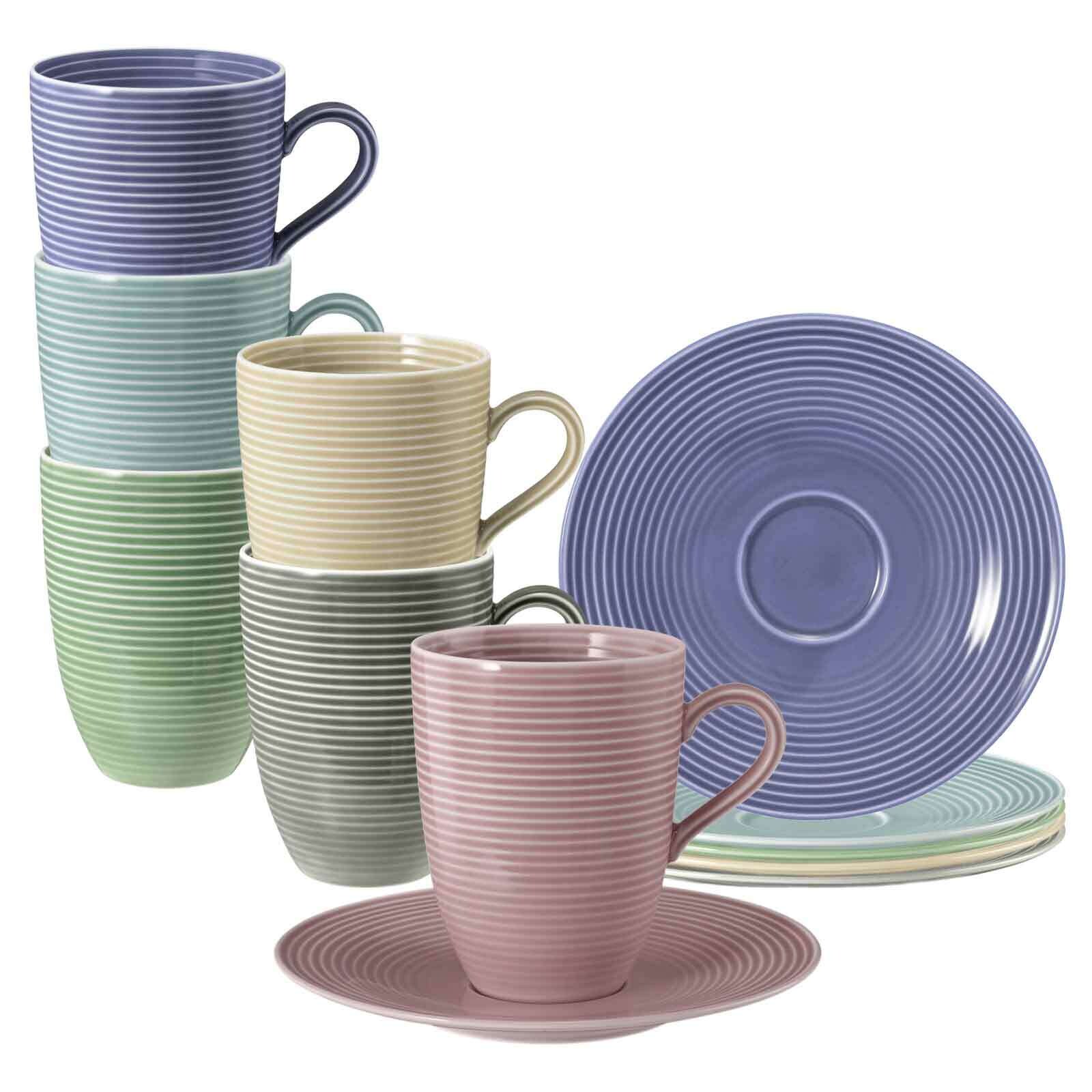 Henkelbecher mit Untertassen Beat Color Glaze  6er Set