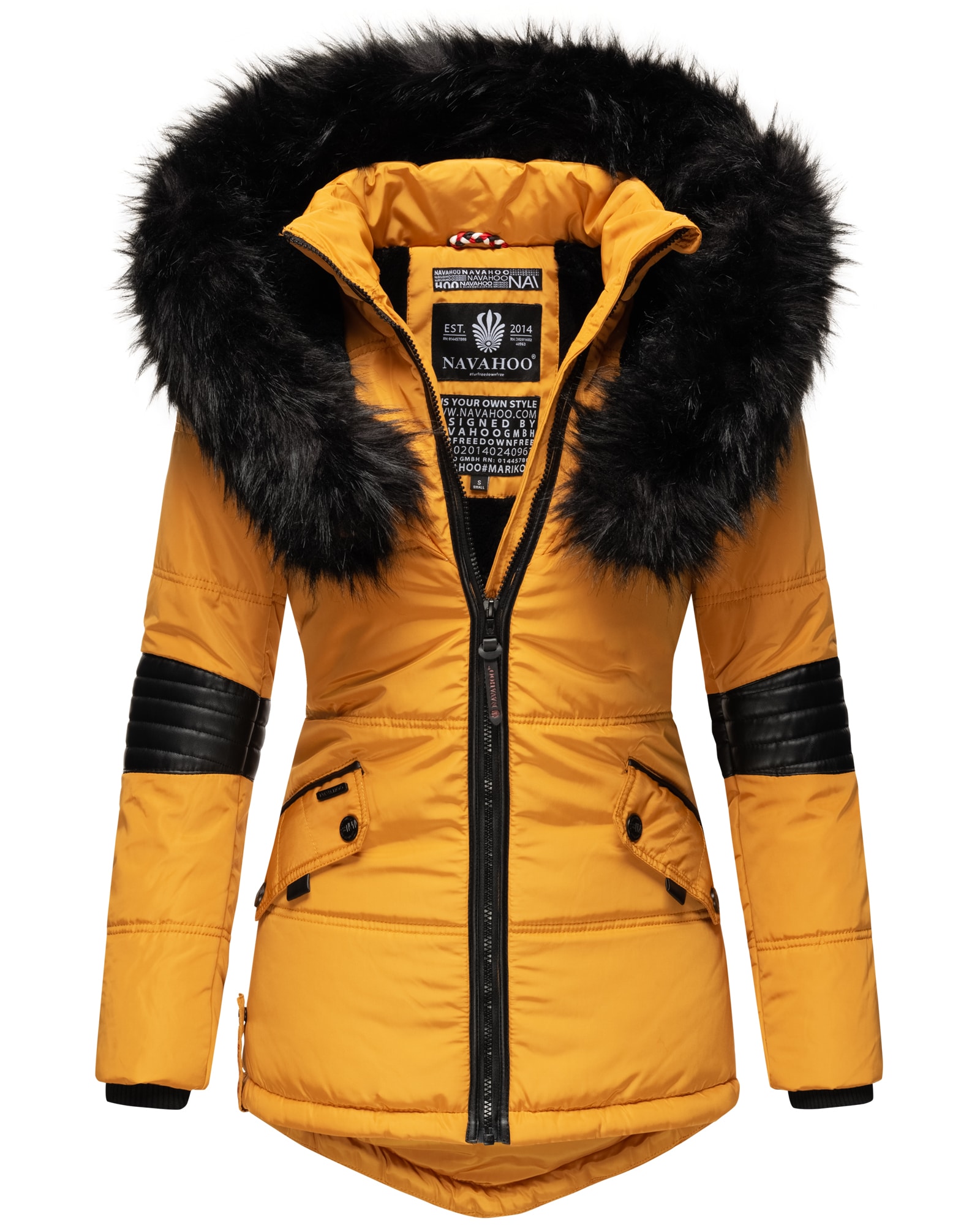 NAVAHOO Damen Winterjacke edle Steppjacke mit Schwarzem Kunstpelzkragen Nirvana 