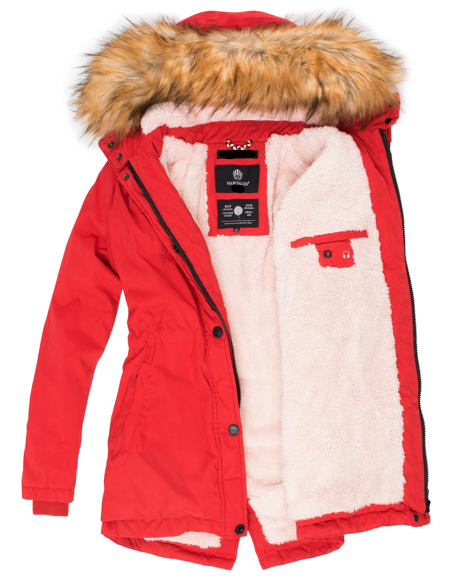MARIKOO Damen Edler Wintermantel Winterparka mit Kunstfellkapuze