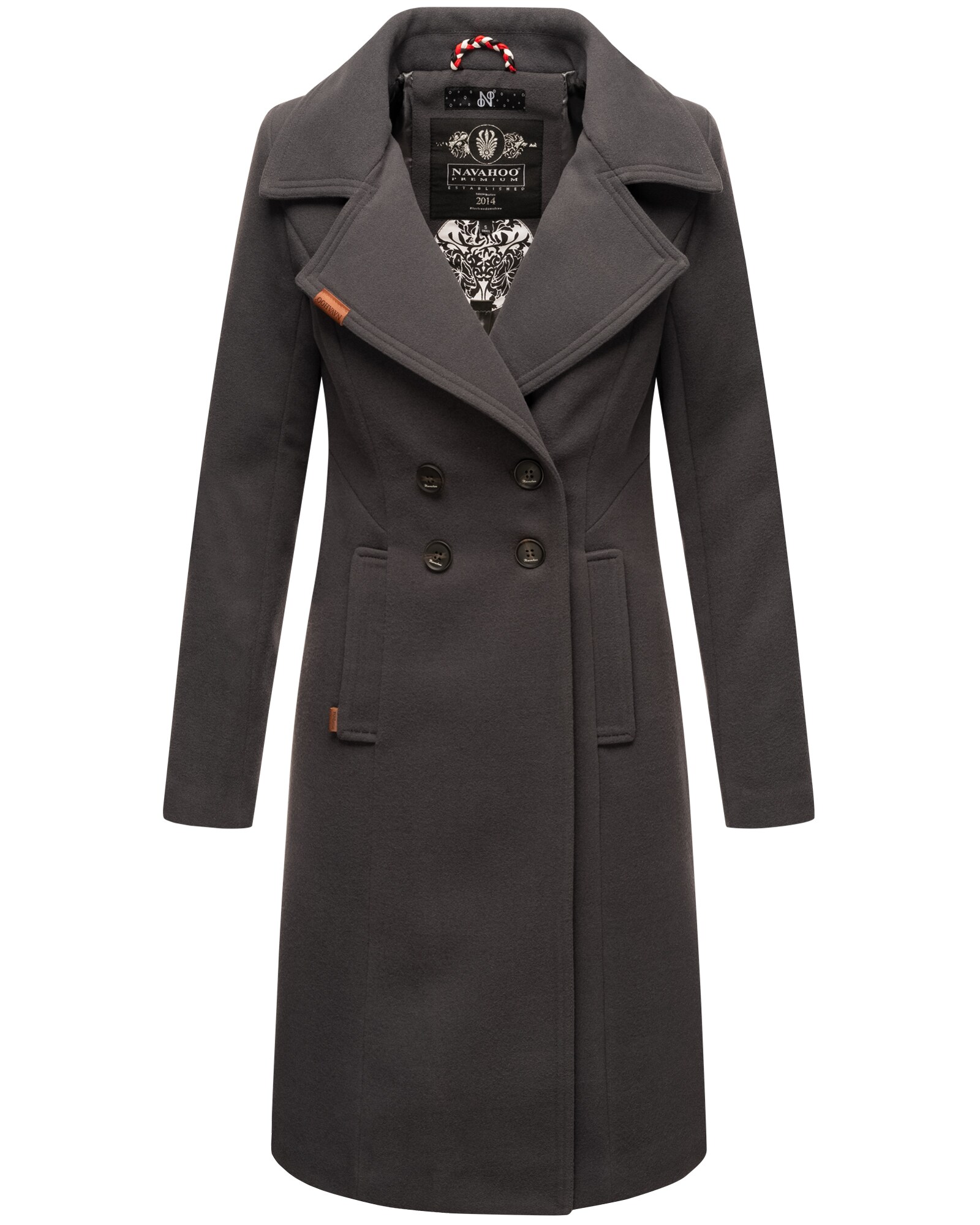 NAVAHOO Damen Designer Wintermantel Trenchcoat in Wollmantel-Optik Wooly 
