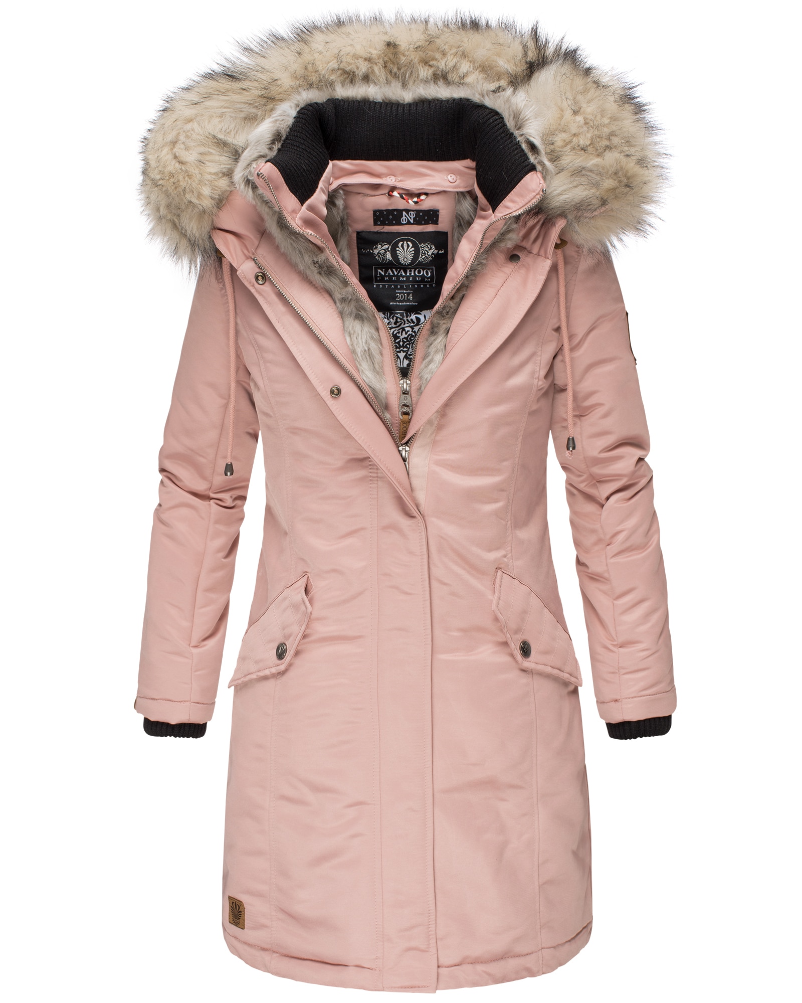 NAVAHOO Damen Warmer Wintermantel  Winterparka mit Kunstfell-Kapuze Daylight 