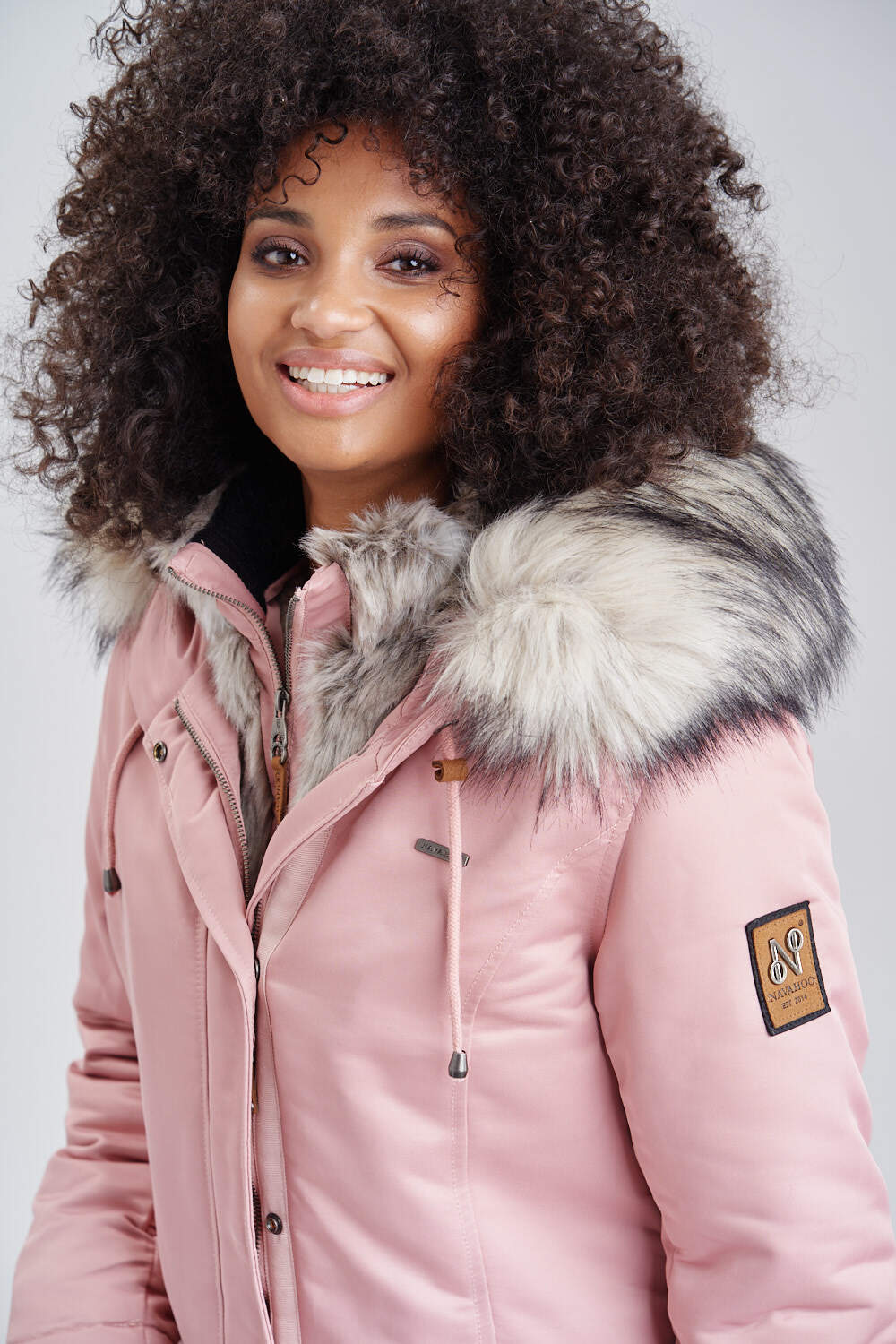 NAVAHOO Damen Warmer Wintermantel Winterparka mit Kunstfell-Kapuze