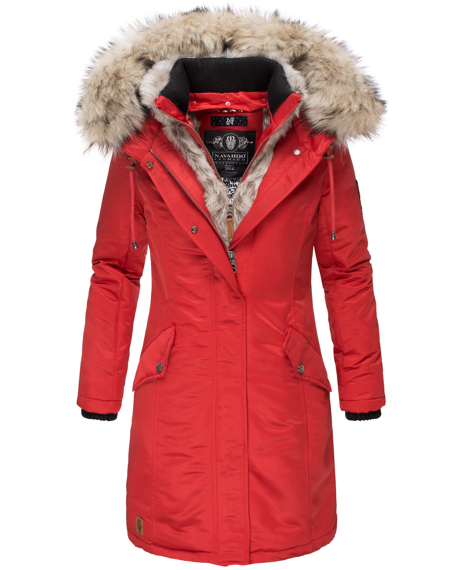 NAVAHOO Damen Warmer Wintermantel  Winterparka mit Kunstfell-Kapuze Daylight 