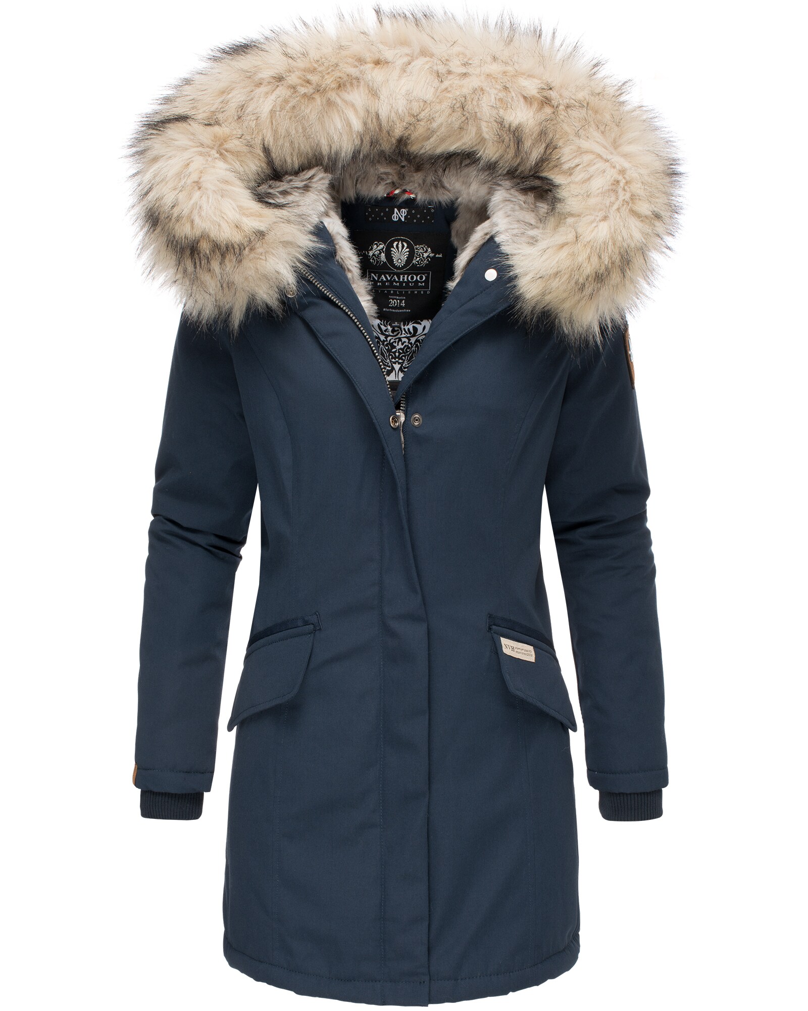 NAVAHOO Damen stylischer Wintermantel Winterparka mit Kunstfell-Kapuze Cristal 