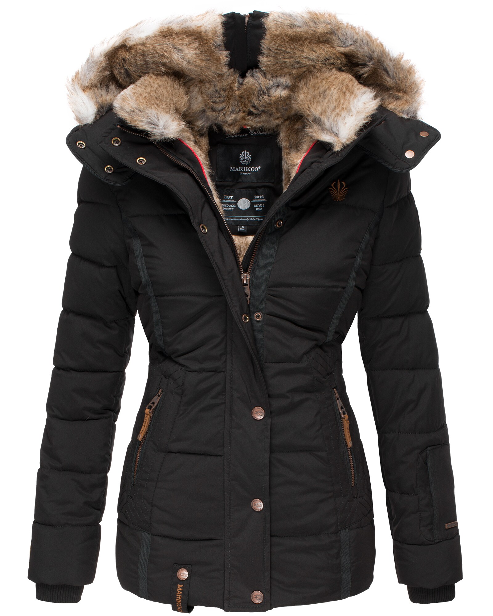 MARIKOO Damen Stylischer Winterjacke Steppjacke Mit Gro&szlig;er Kapuze Nekoo 