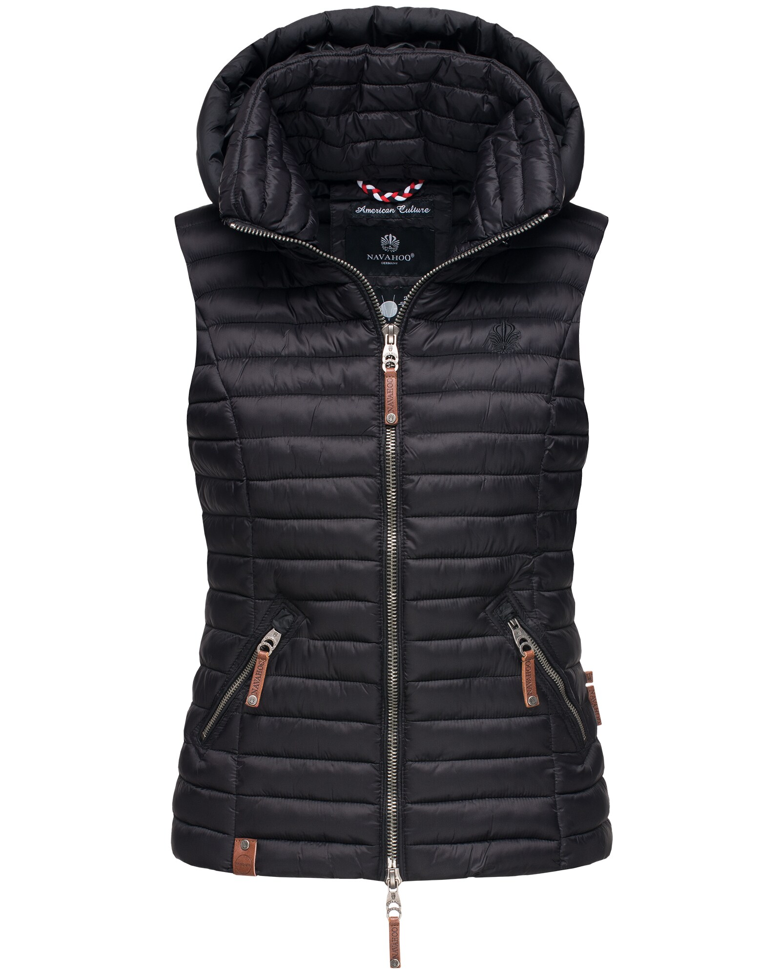 NAVAHOO Damen Designer Steppweste &auml;rmellose Weste mit Kapuze Shadaa 