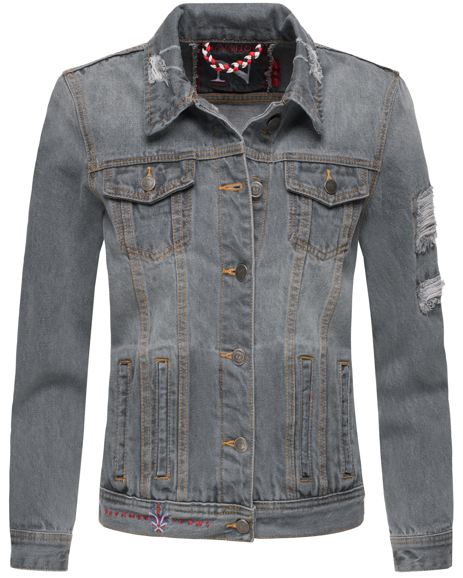 NAVAHOO Damen Jacke &Uuml;bergangsjacke Jeans Fr&uuml;hling Destroyed Jeansjacke Pamuyaa 