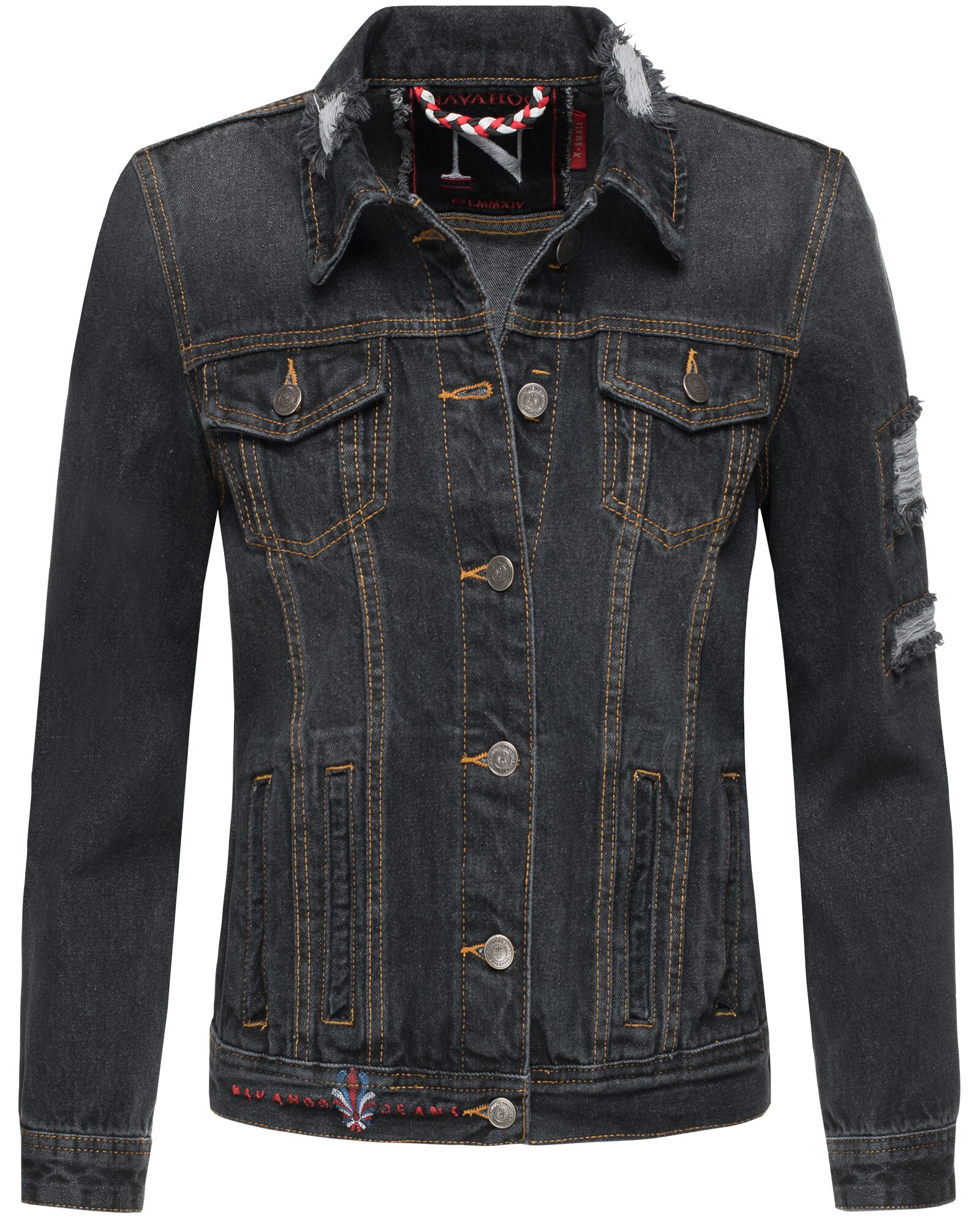 NAVAHOO Damen Jacke &Uuml;bergangsjacke Jeans Fr&uuml;hling Destroyed Jeansjacke Pamuyaa 