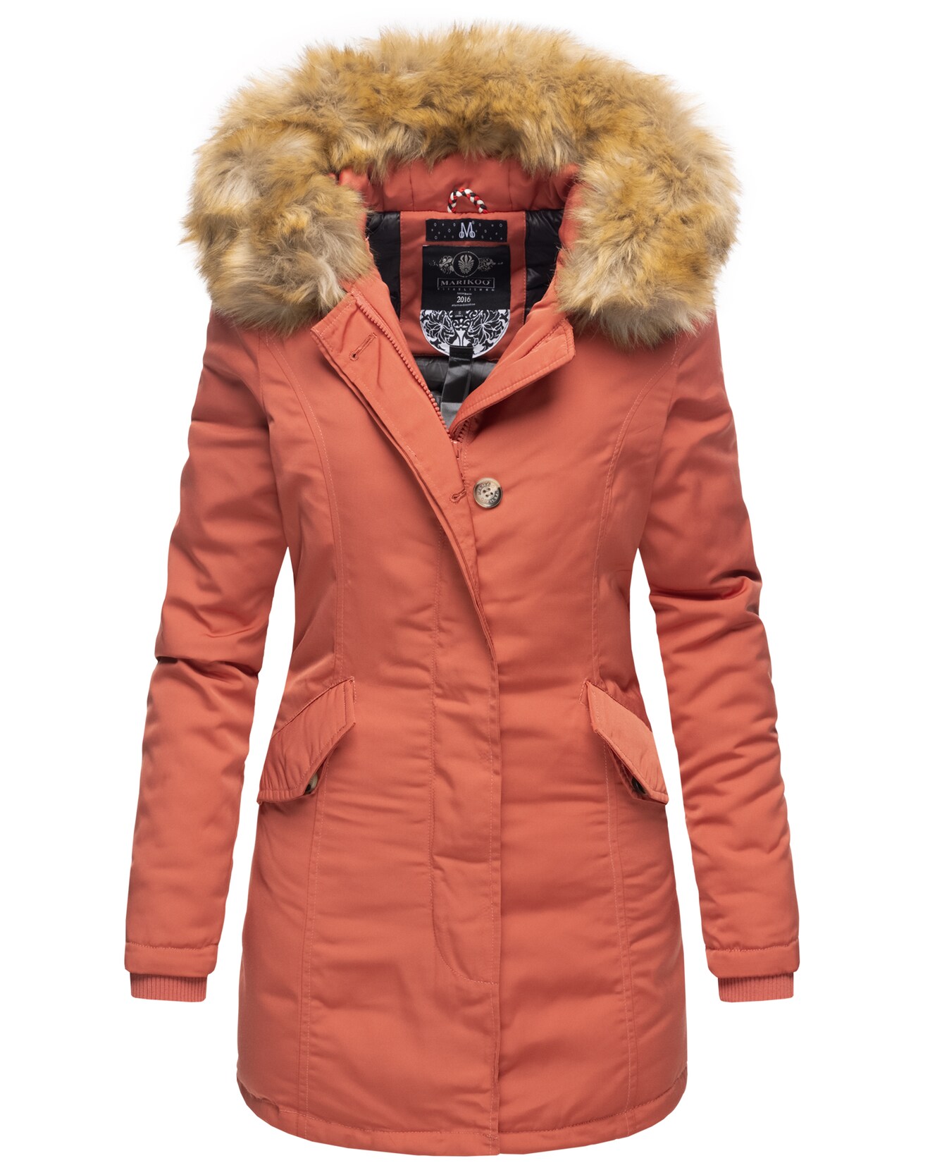 MARIKOO Damen edler Wintermantel Parka mit Kunstfellkapuze Karmaa Image